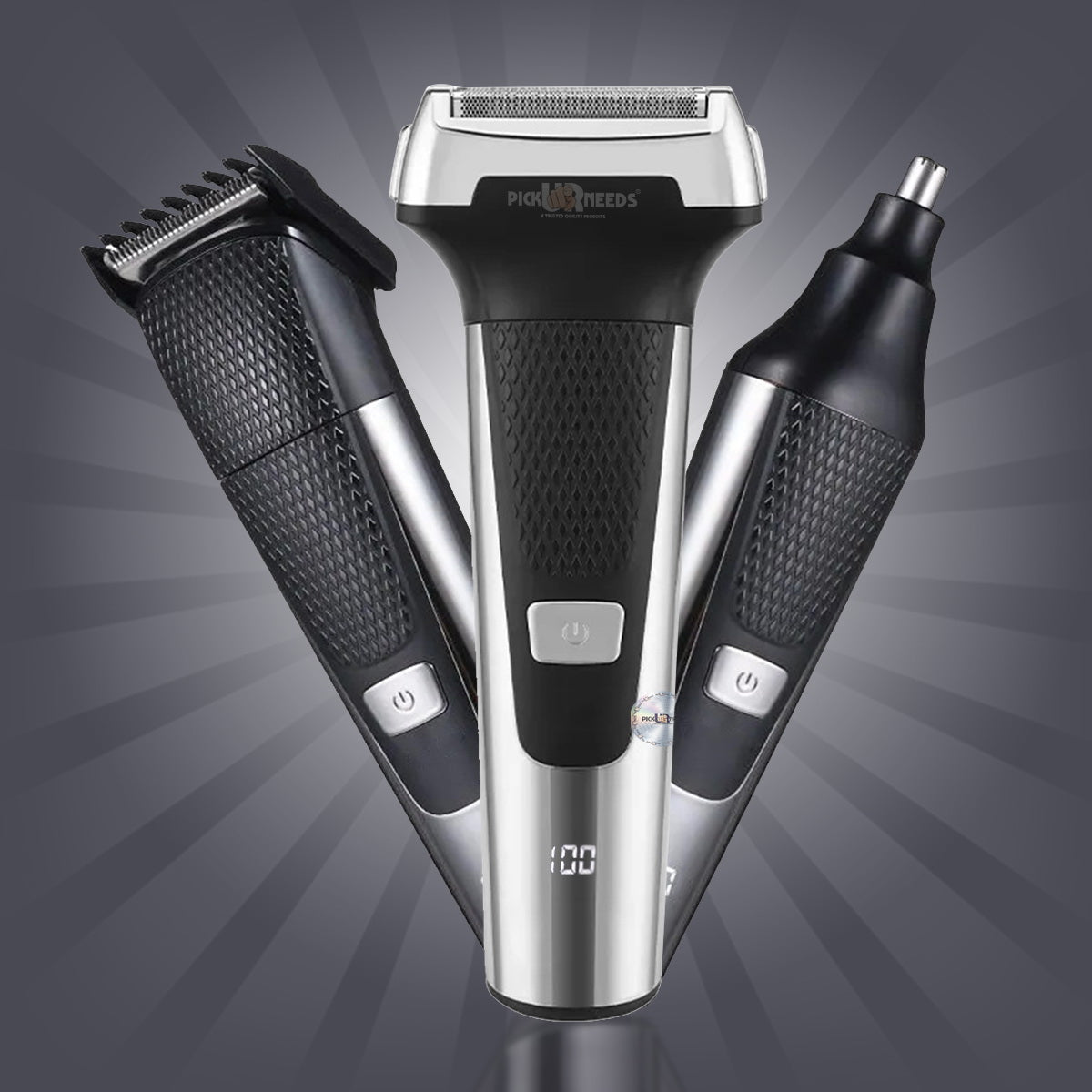Pick Ur Needs Professional Rechargeable Cordless 3 in1 Waterproof Beard/ Hair/ Nose Trimmer 90 min Runtime 3 Length Settings (Gold)
