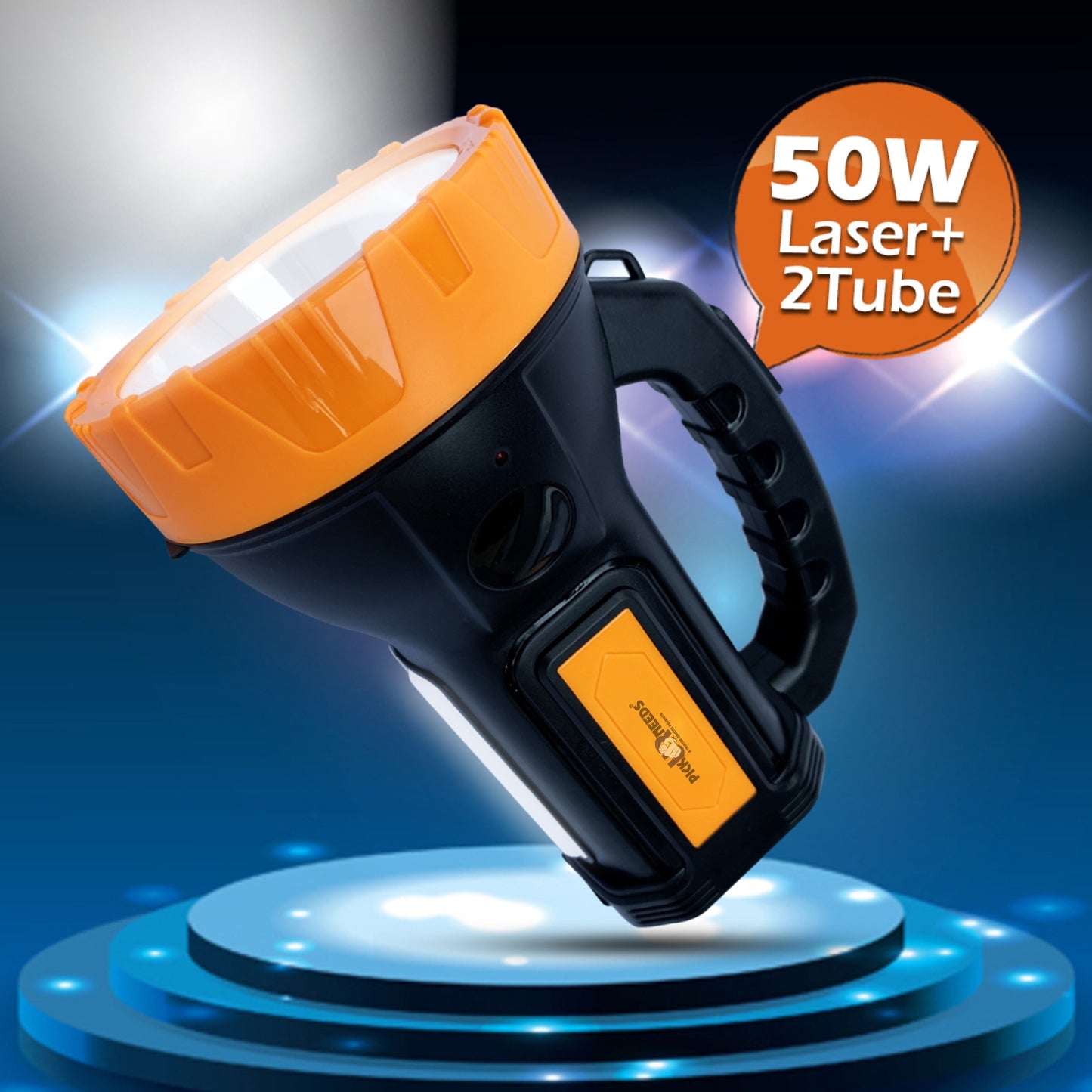 Pick Ur Needs 50 Watt+2 Tube ABS Quality Ultra Bright Rechargeable Long Range Torch 6 hrs Torch Emergency Light (Orange)