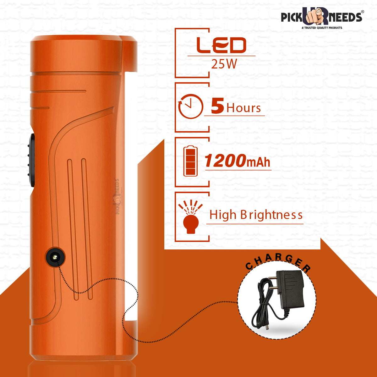 Pick Ur Needs Rechargeable Mini Pocket LED 25W Flashlight Torch With Emergency Side Tube Light 3 hrs Torch Emergency Light (Yellow)