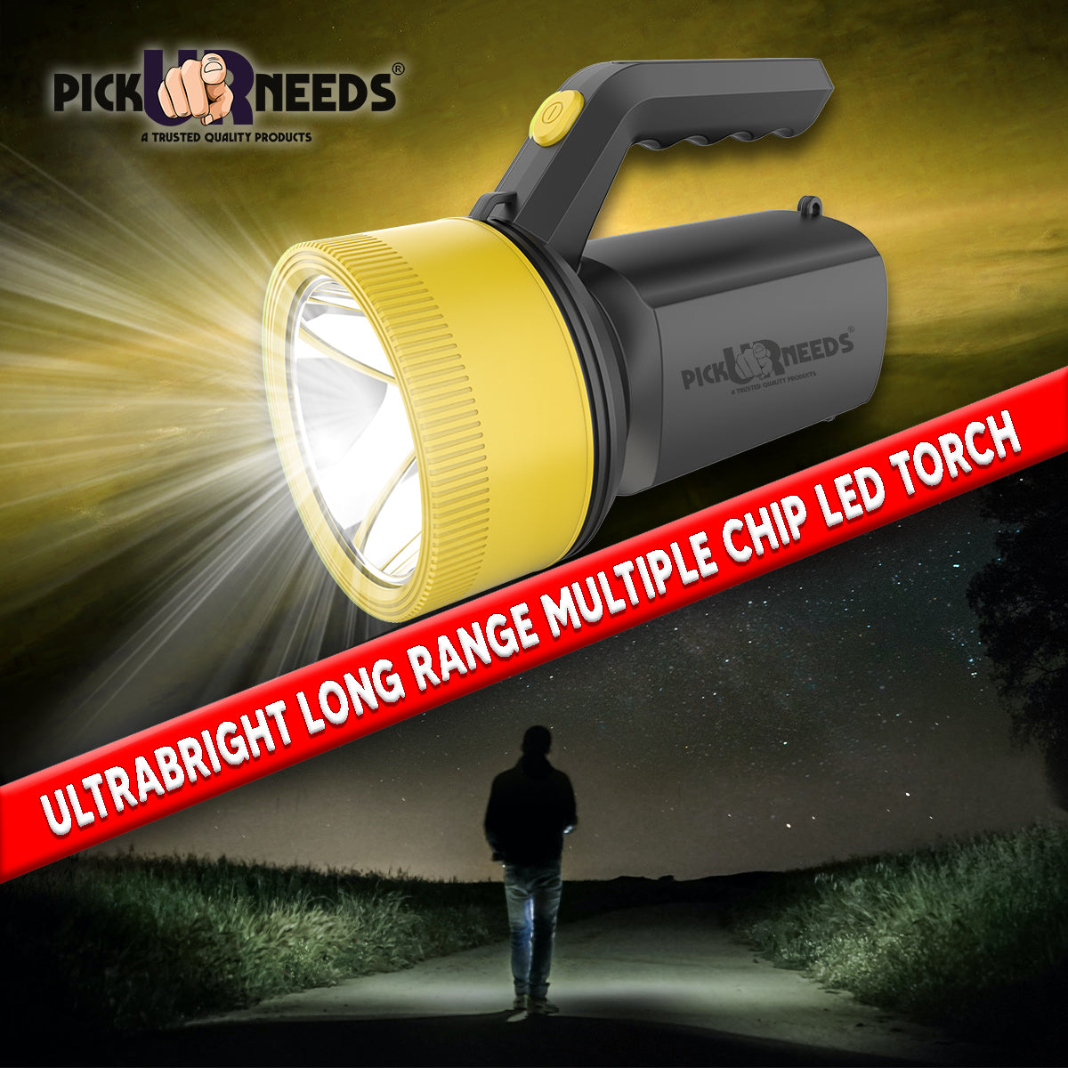 Pick Ur Needs Rechargeable Long Range Light 100W Searchlight with Multi-Functional + Blinker Handheld Torch