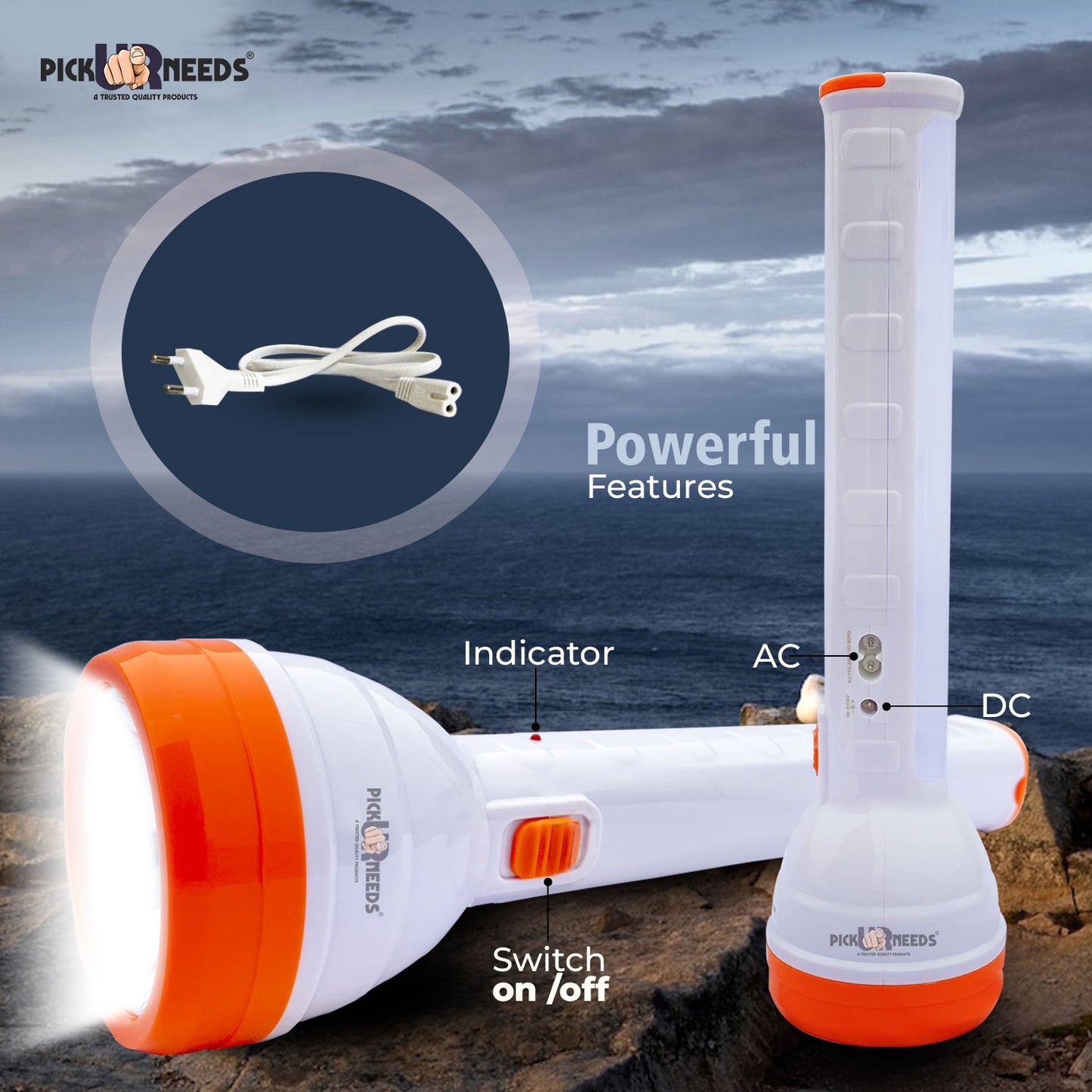 Pick Ur Needs LED Rechargeable 2 In 1 Home Emergency 50W+Long Tube Search Torch Light With 8 hrs Torch Emergency Light (Grey)