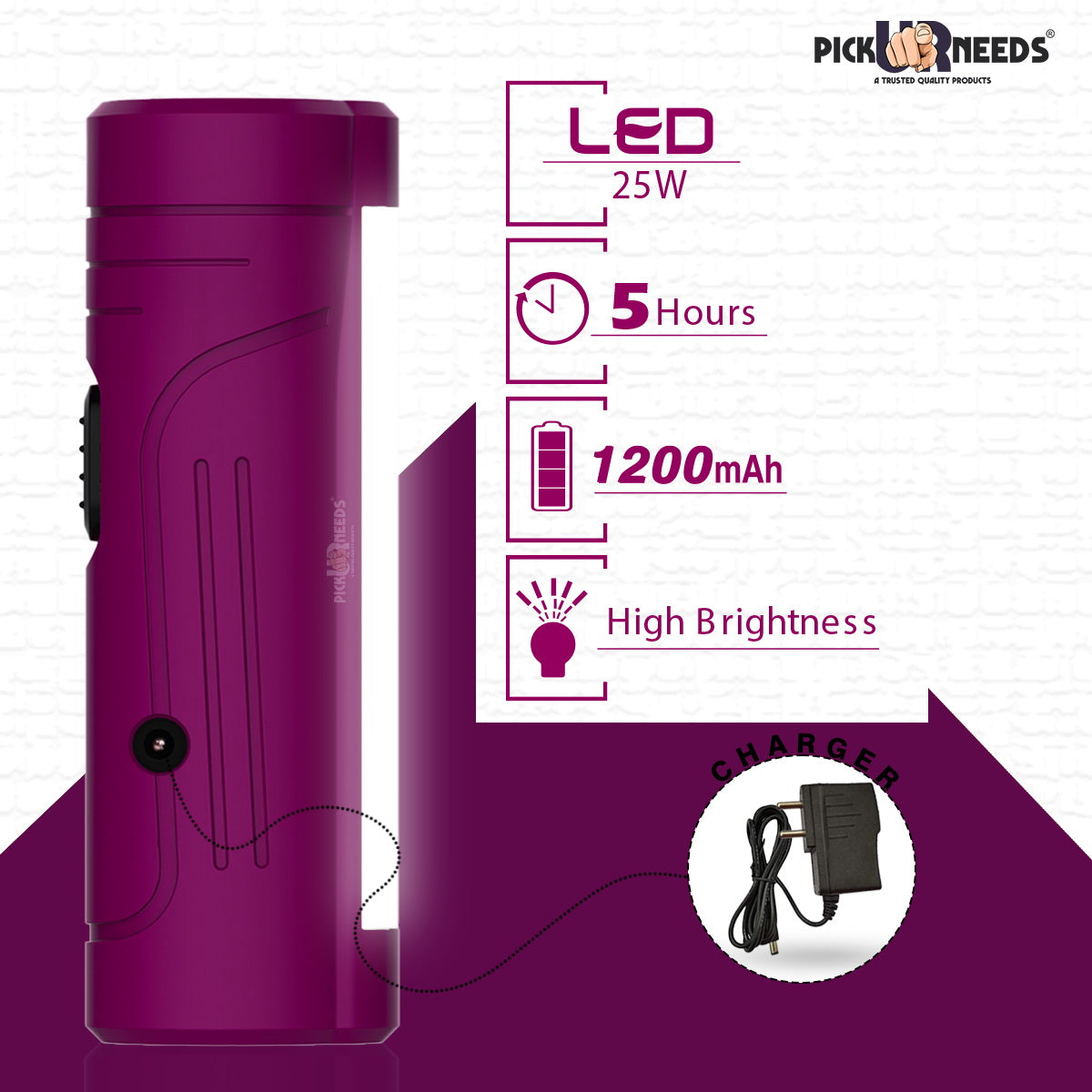 Pick Ur Needs Rechargeable Mini Pocket LED 25W Flashlight Torch With Emergency Side Tube Light 3 hrs Torch Emergency Light (Yellow)