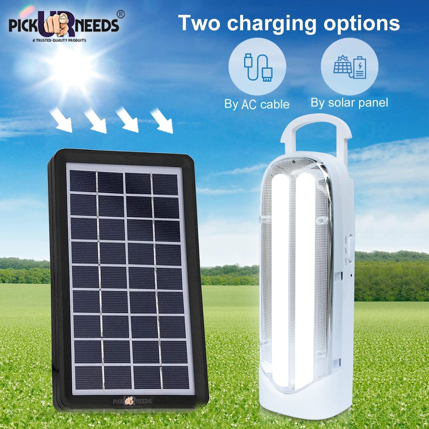 Pick Ur Needs Long & Portable 45 SMD Light with 15 Hours Backup Emergency Lantern Light (2 Tube White) with Solar Panel(3W