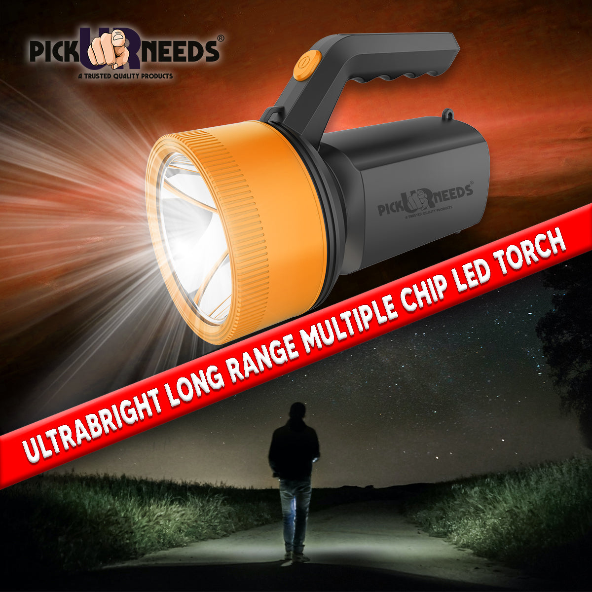 Pick Ur Needs Rechargeable Long Range Light 100W Searchlight with Multi-Functional + Blinker Handheld Torch