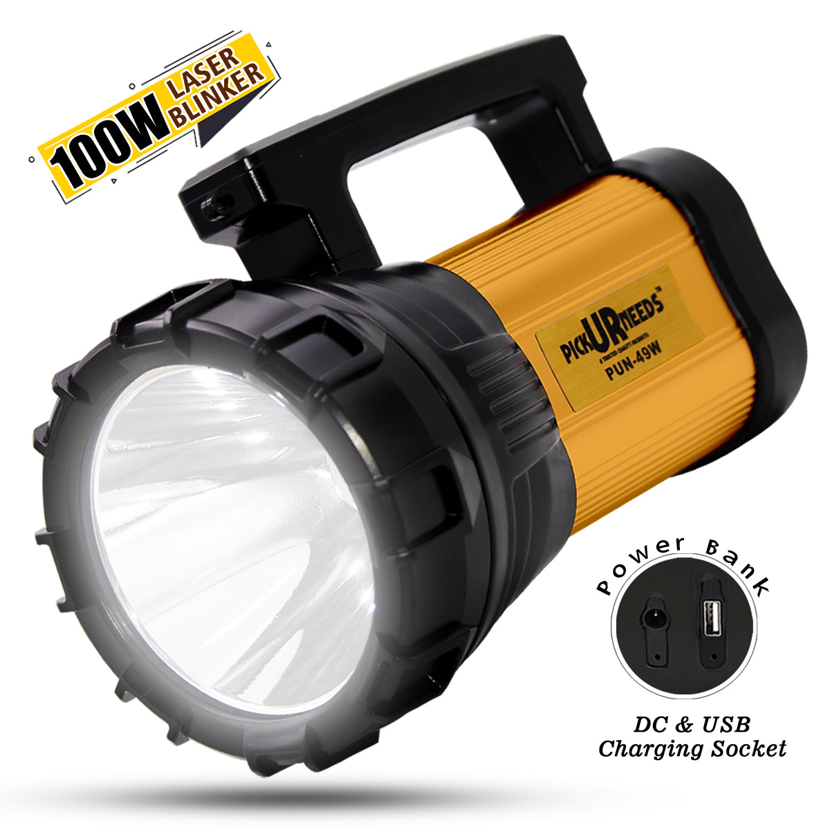 Pick Ur Needs Emergency Rechargeable Search Torch Light Prime Metal 100W Long Range Distance High Power With Power Bank