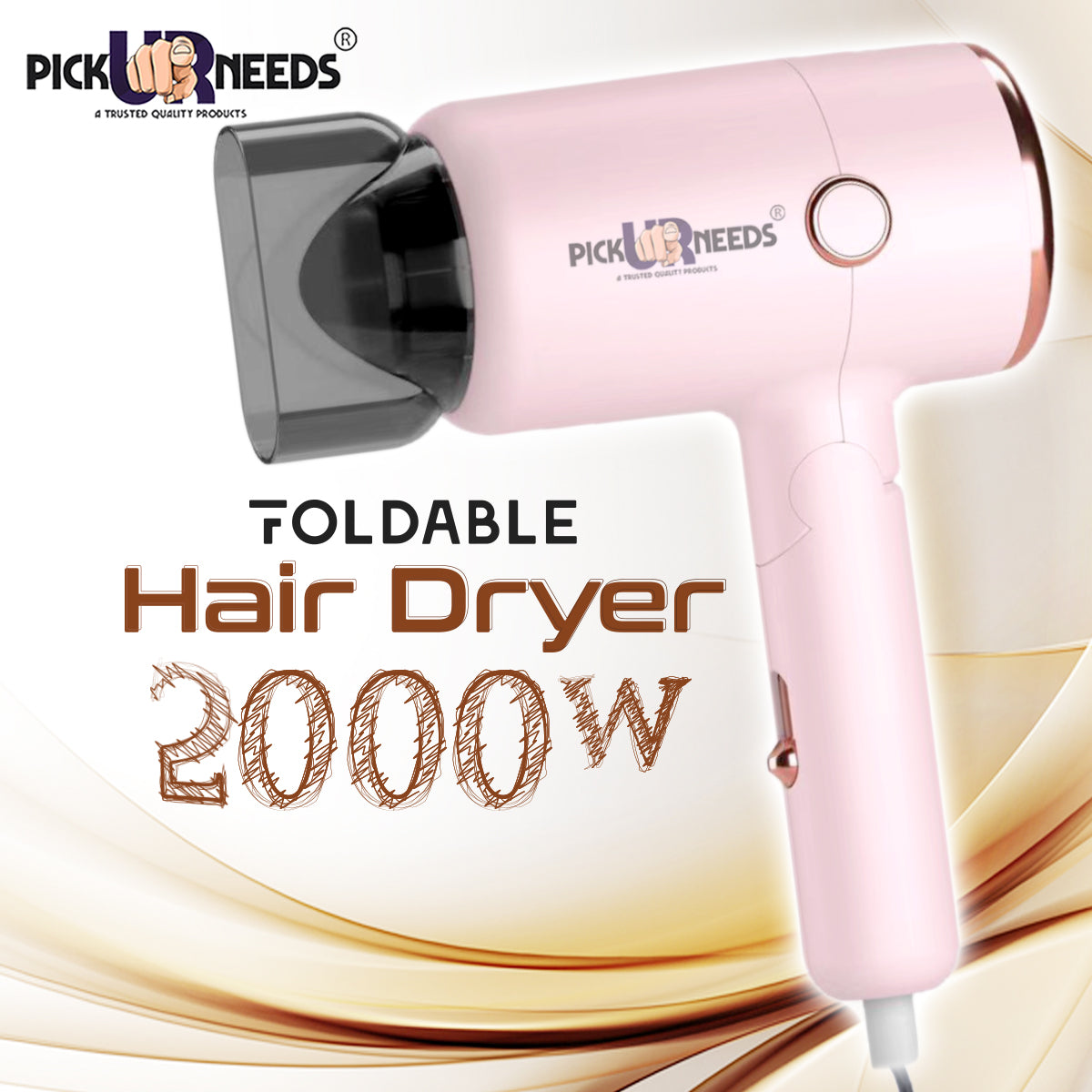 Pick Ur Needs Hair Dryer Stylish 2000W Mini Professional Hot & Cold with Handle Foldable,2 comb & Nozzle For Men & Women