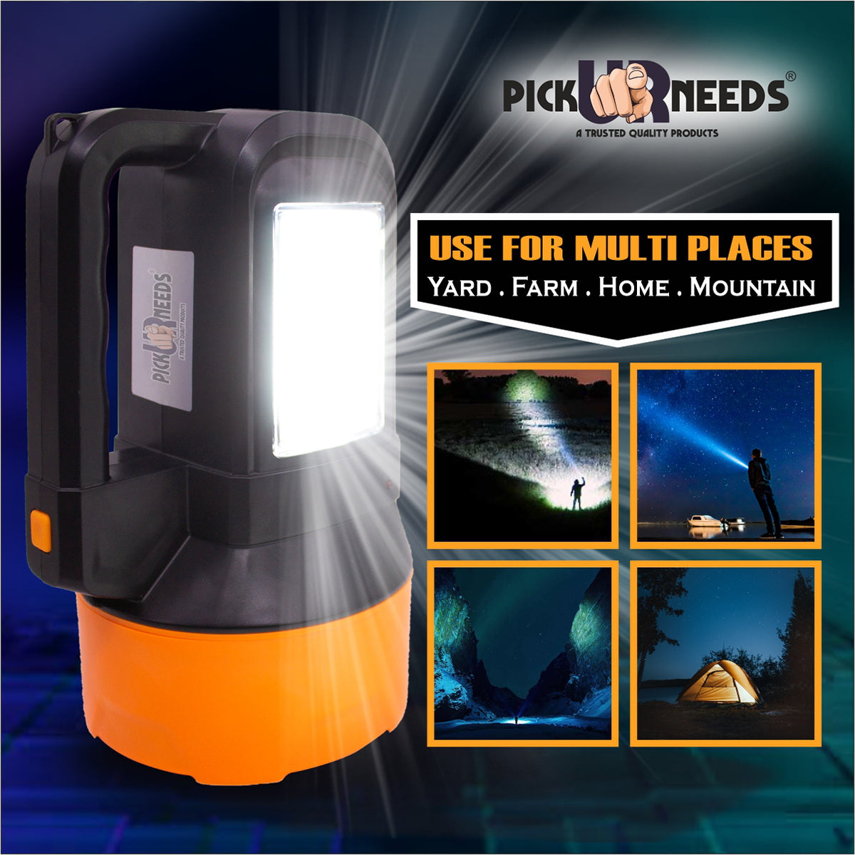 Pick Ur Needs Rechargeable Long Range Light 125W Searchlight with Blinker + Side Light Torch