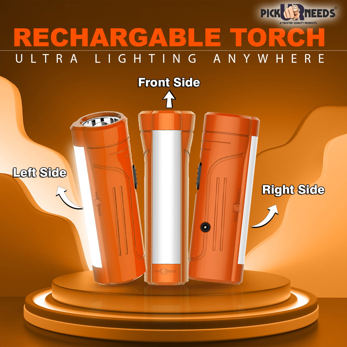 Pick Ur Needs Rechargeable Mini Pocket LED 25W Flashlight Torch With Emergency Side Tube Light 3 hrs Torch Emergency Light (Yellow)