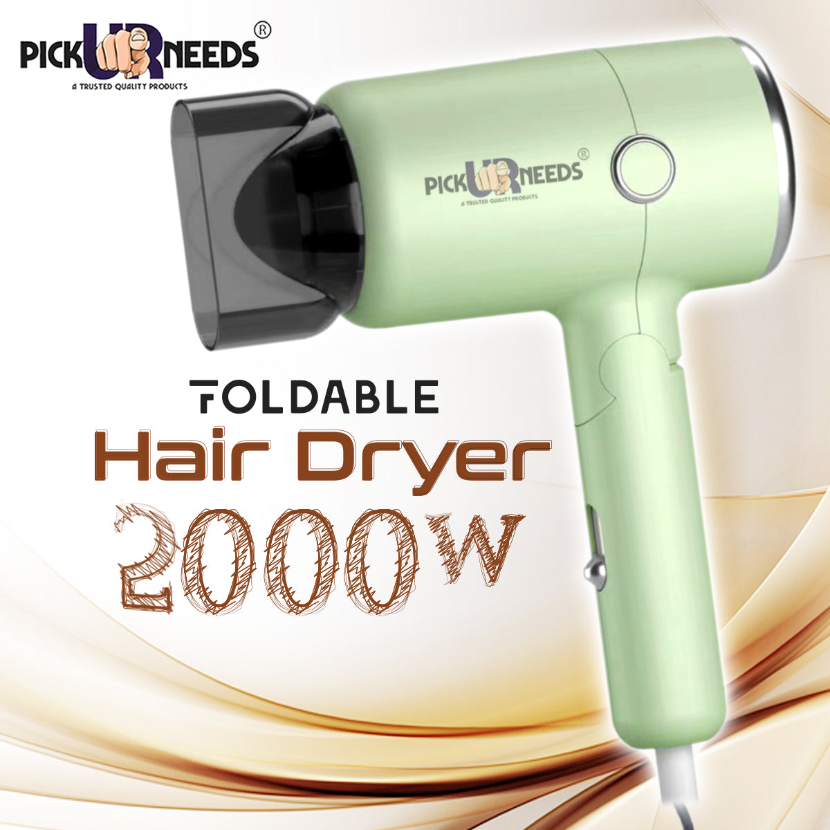 Pick Ur Needs Hair Dryer Stylish 2000W Mini Professional Hot & Cold with Handle Foldable,2 comb & Nozzle For Men & Women