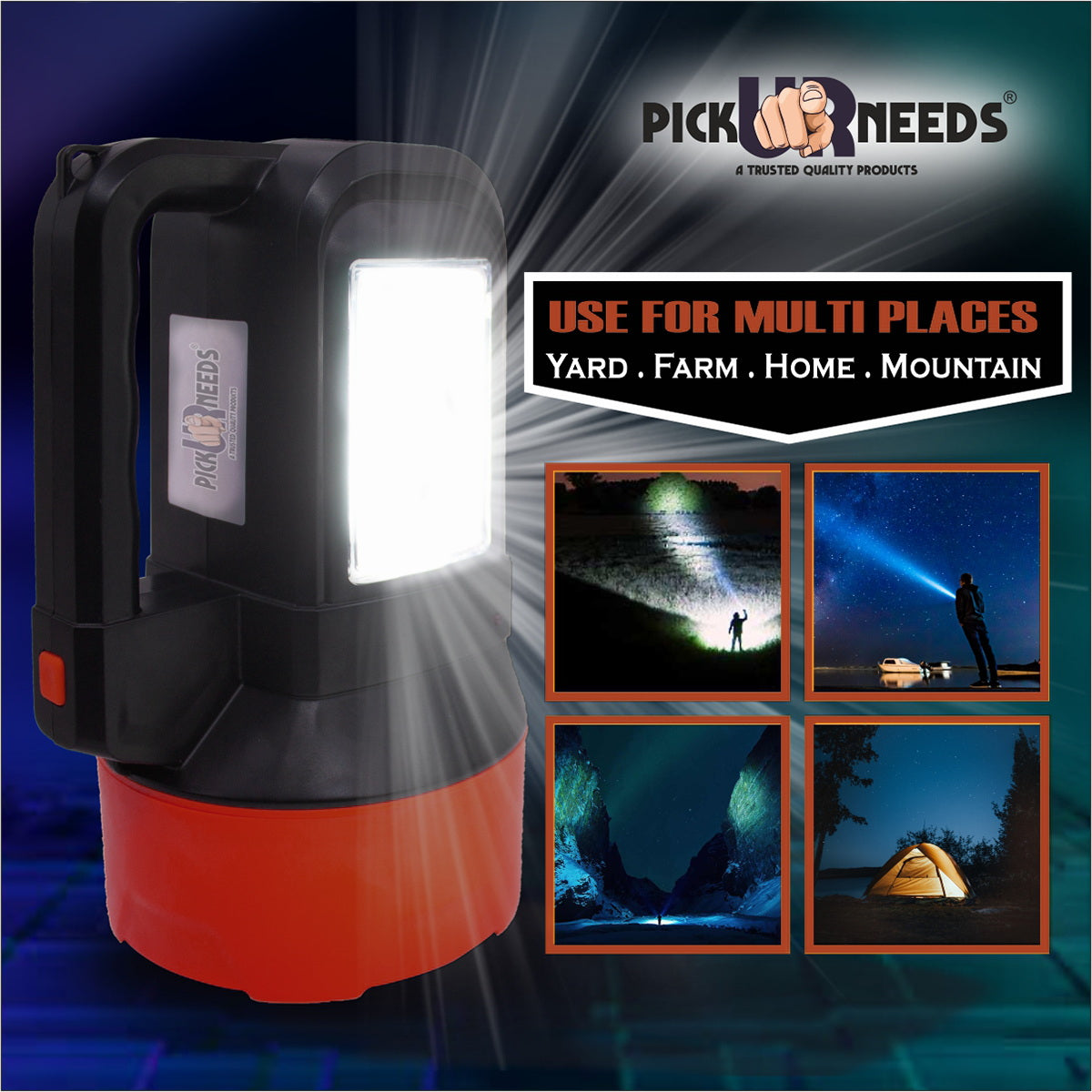 Pick Ur Needs Rechargeable Long Range Light 125W Searchlight with Blinker + Side Light Torch