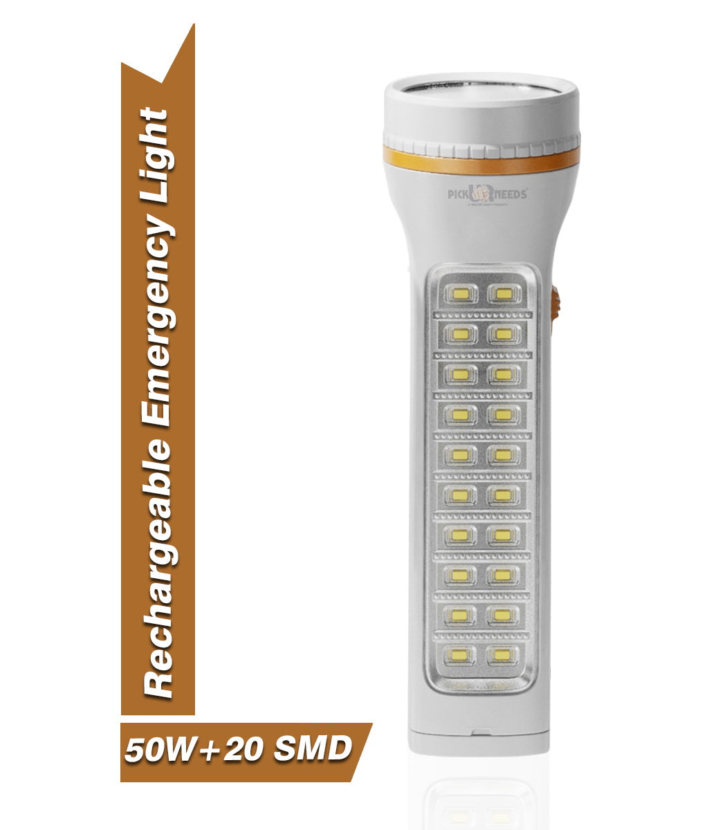 Pick Ur Needs Rechargeable 50W+20 SMD Emergency Long Range LED Torch Light With Slide charging 8 hrs Torch Emergency Light