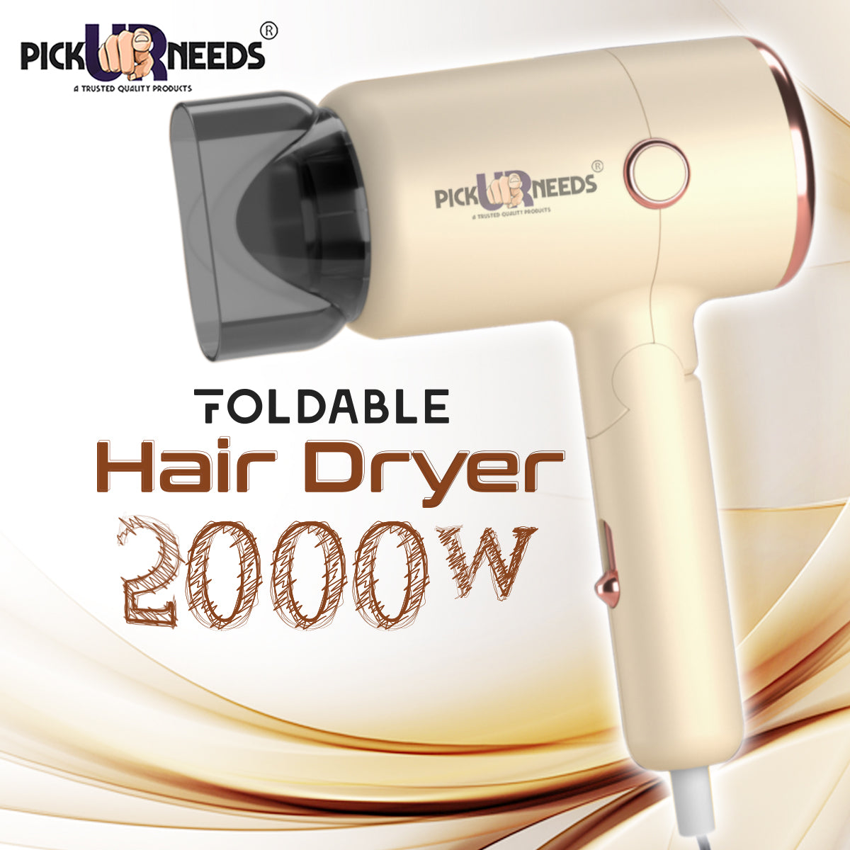Pick Ur Needs Hair Dryer Stylish 2000W Mini Professional Hot & Cold with Handle Foldable,2 comb & Nozzle For Men & Women