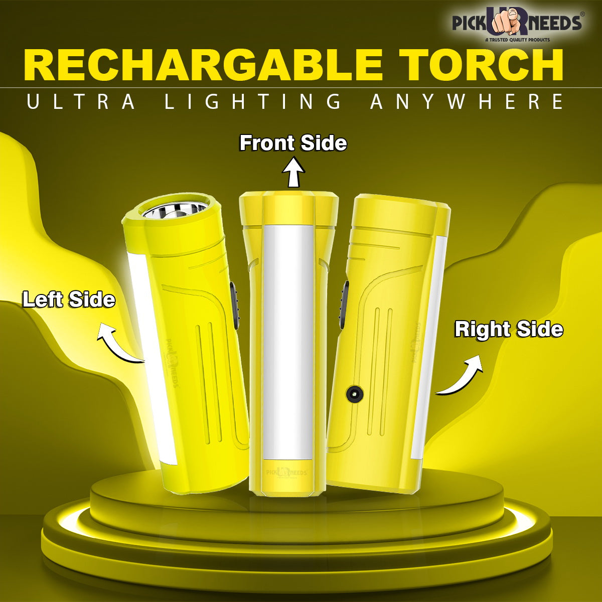Pick Ur Needs Rechargeable Mini Pocket LED 25W Flashlight Torch With Emergency Side Tube Light 3 hrs Torch Emergency Light (Yellow)
