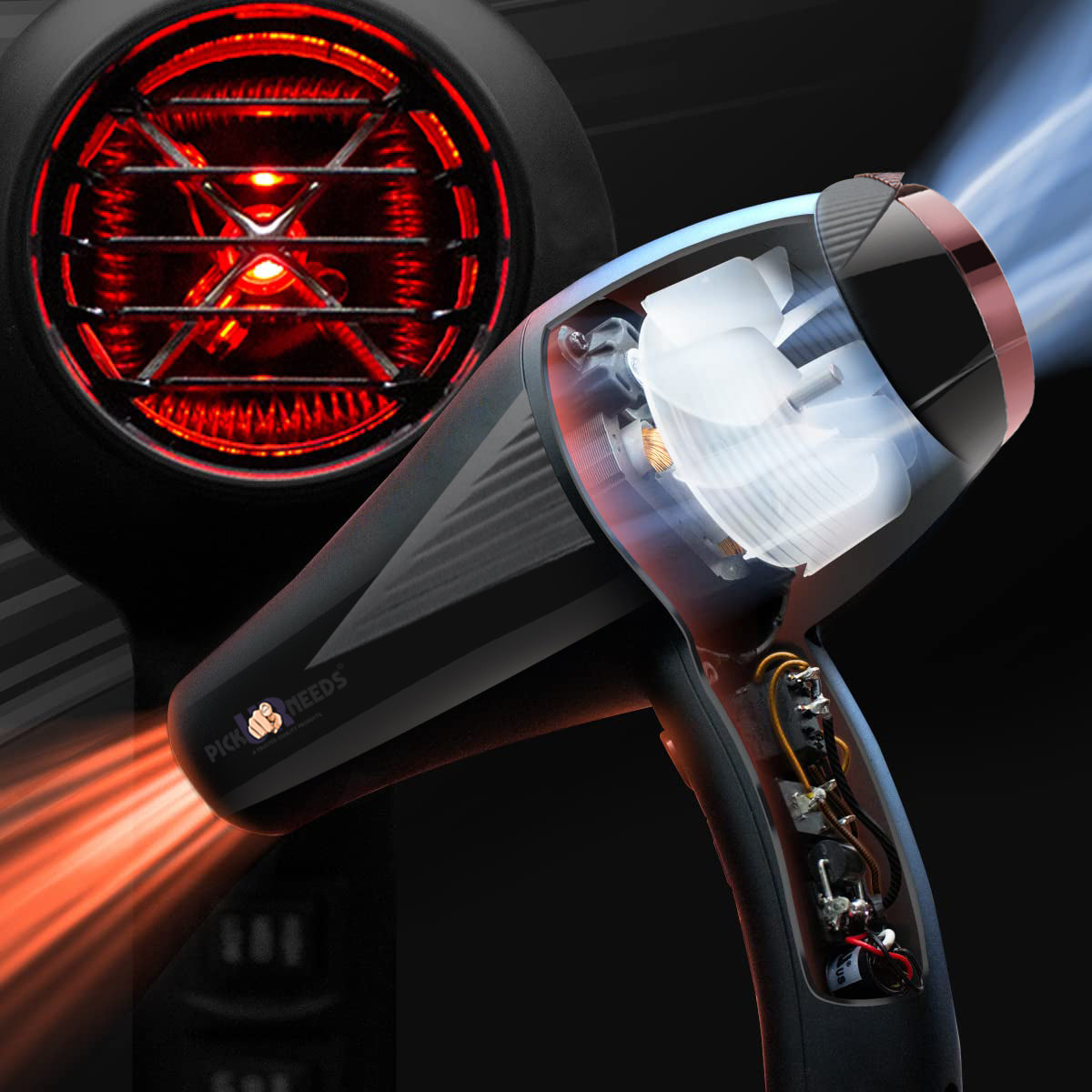 Pick Ur Needs Professional Stylish Hair Dryer With Over Heat Protection Hot And Cold Dryer Hair Dryer WIth Comb Reduser Hair Dryer (5000 W, Black)