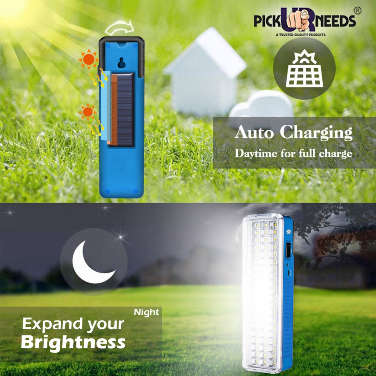 Pick Ur Needs Solar 60 SMD LED Rechargeable Floor Lantern Lamp Emergency Light Pack of 2 Torch (White, 23 cm, Rechargeable)