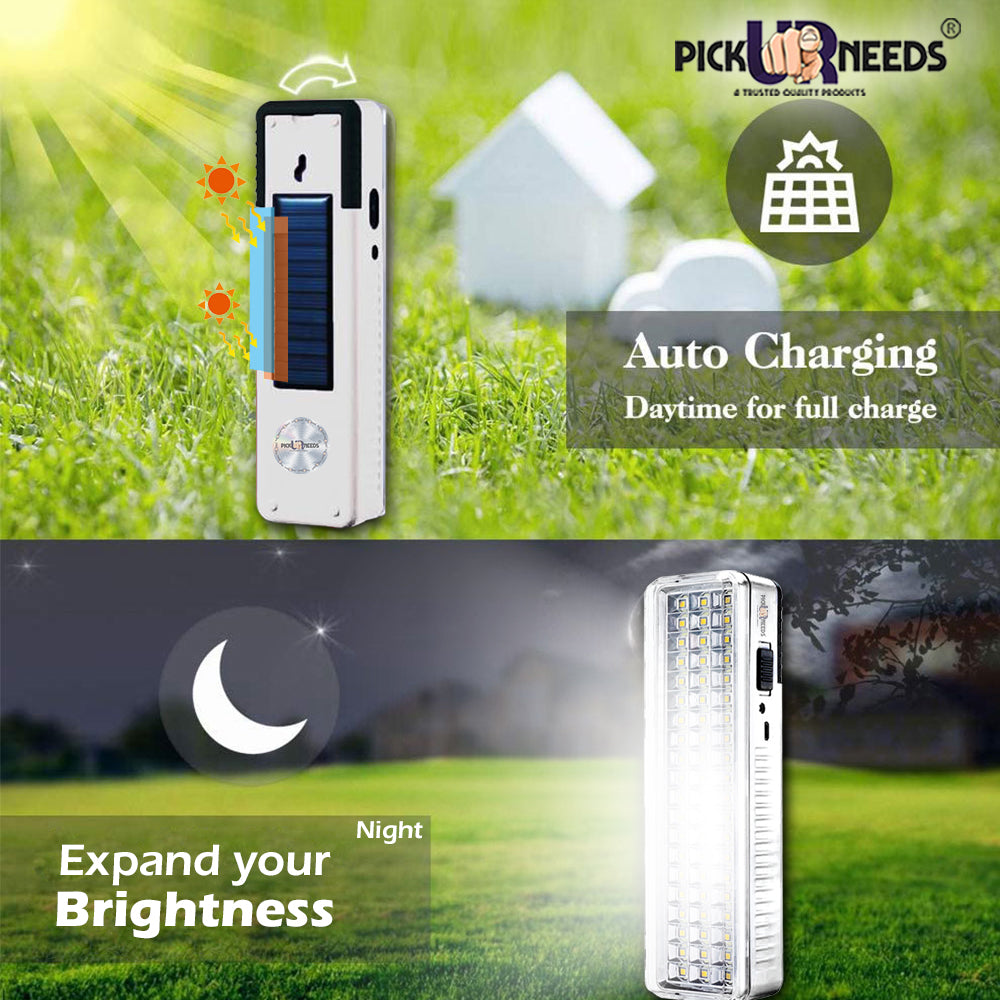 Pick Ur Needs Solar 60 SMD LED Rechargeable Floor Lantern Lamp Emergency Light Pack of 2 Torch (White, 23 cm, Rechargeable)