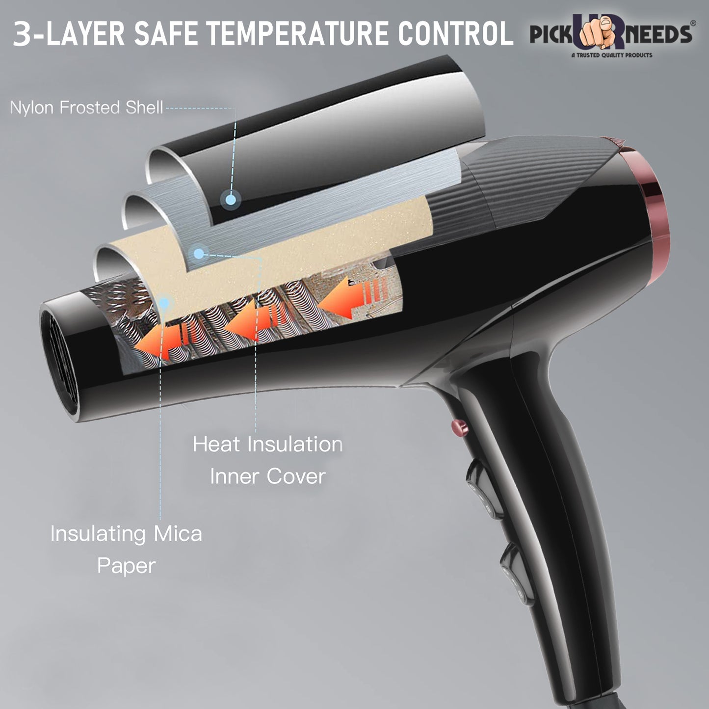 Pick Ur Needs Professional Stylish Hair Dryer With Over Heat Protection Hot And Cold Dryer Hair Dryer WIth Comb Reduser Hair Dryer (5000 W, Black)