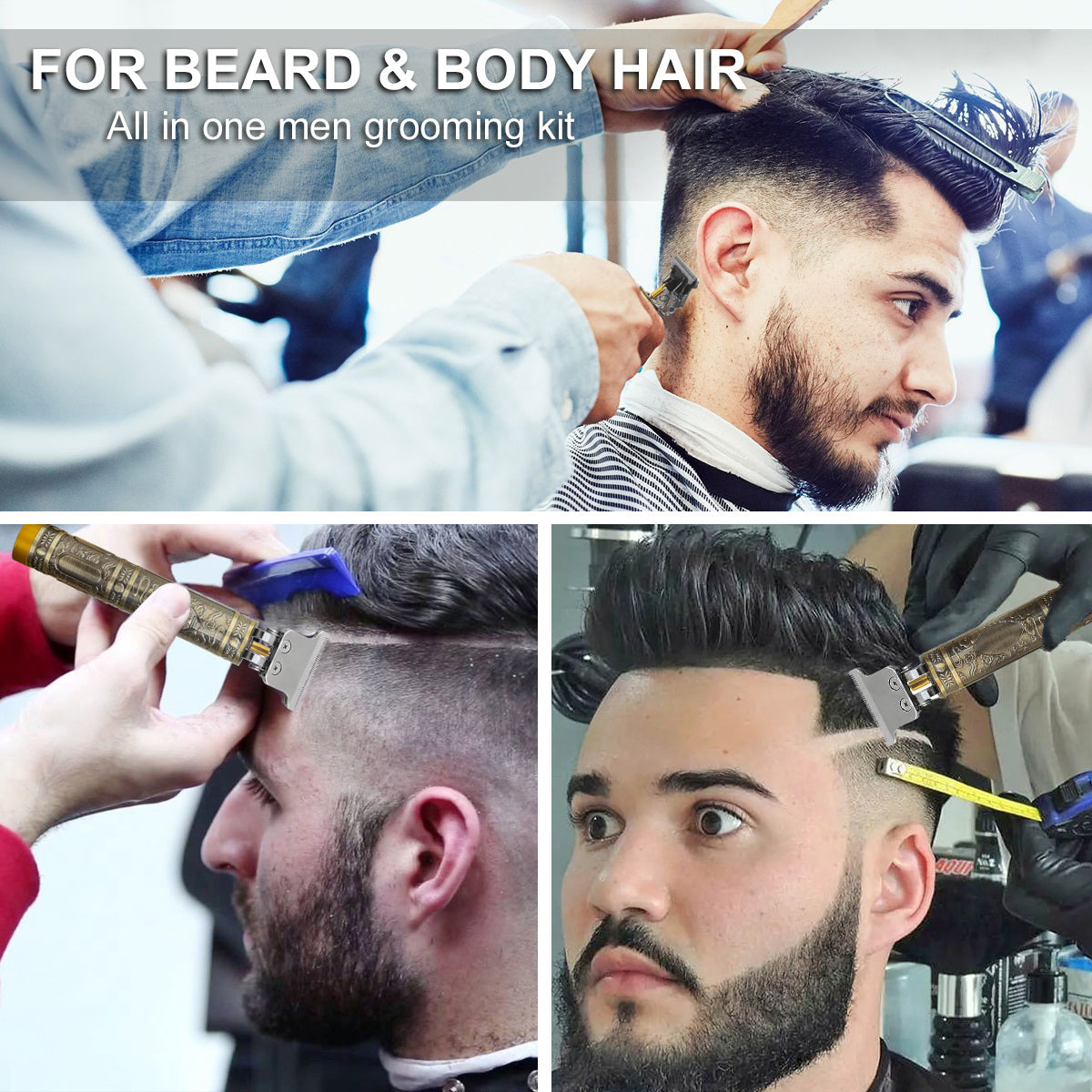 Pick Ur Needs Hair Trimmer T-Blade Rechargeable Cordless Electric Shaver Beard Grooming Kit 120 min Runtime 1 Length Settings (Gold)