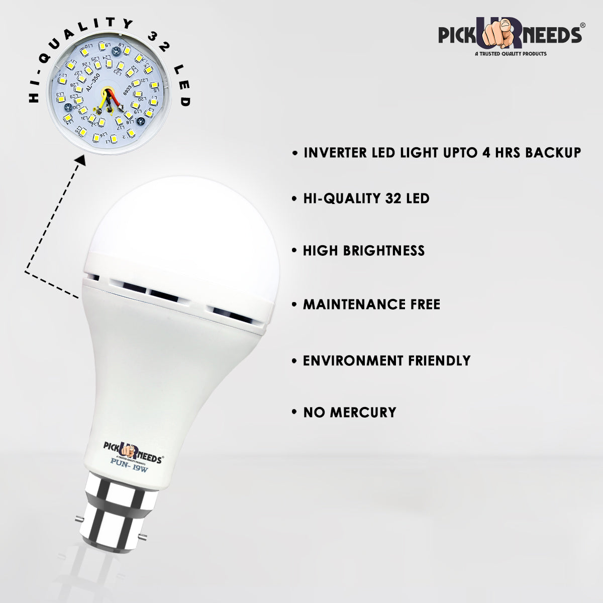 Pick Ur Needs Rechargeable 9W Inverter LED AC/DC Bulb For Home Emergency Light, Self-Charging 4 hrs Bulb Emergency Light (Pack of 4)