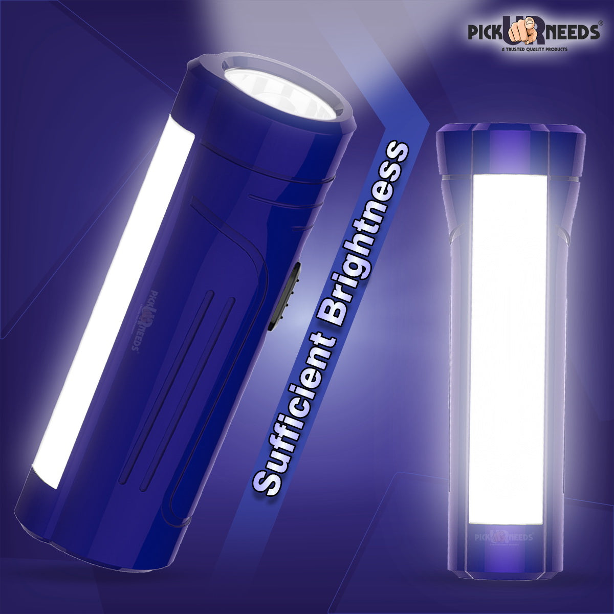 Pick Ur Needs Mini LED 25W Rechargeable Flashlight Torch With Side Tube Light 3 hrs Torch Emergency Light (Blue) Pack of 2