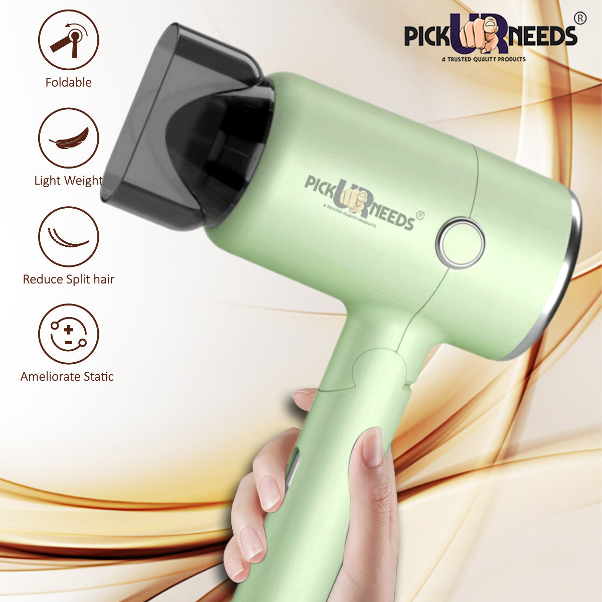Pick Ur Needs Hair Dryer Stylish 2000W Mini Professional Hot & Cold with Handle Foldable,2 comb & Nozzle For Men & Women