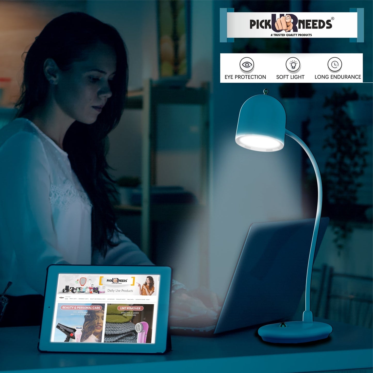 Pick Ur Needs Rechargeable LED Touch On/Off Study Table Lamp for Children Eye Protection, Student Study Reading Dimmer Rechargeable Led Table Lamps USB Charging