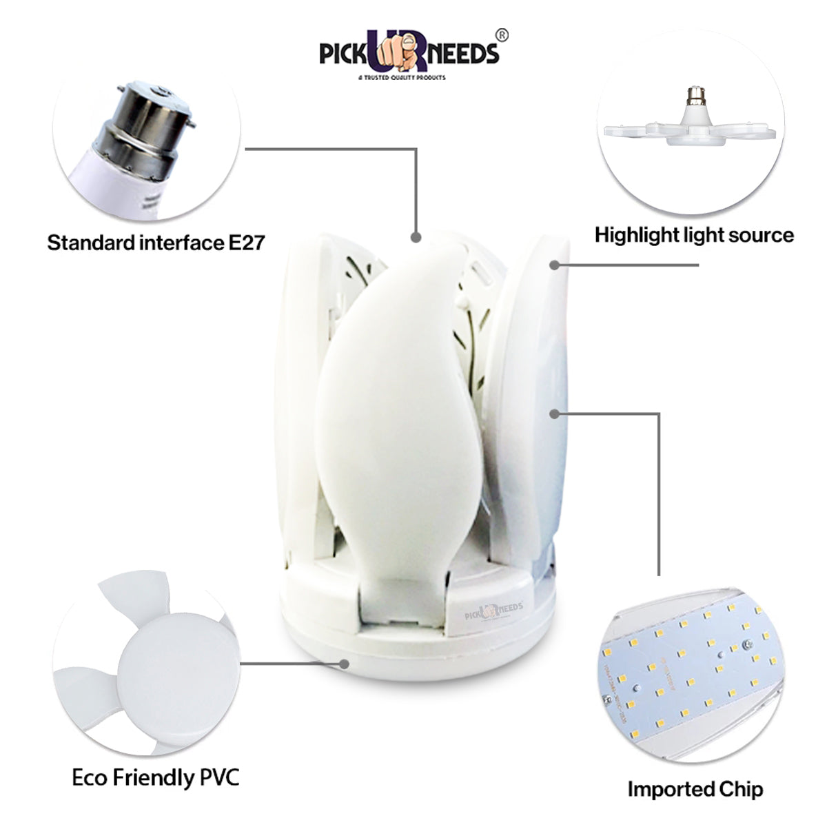 Pick Ur Needs Foldable Ceiling LED Blade Light Fan Bulb Adjustable Angle Pendants Ceiling Lamp Pack of 2