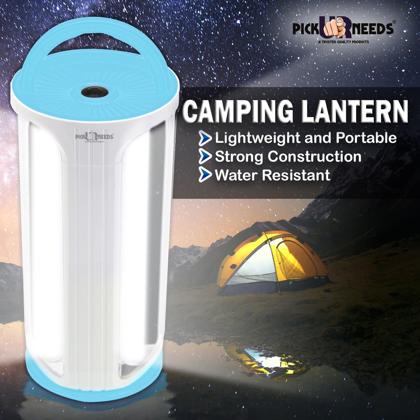 Pick Ur Needs Rechargeable 90W Home Emergency Light 3 Side Tube Floor Lantern Lamp with Hanging Handle