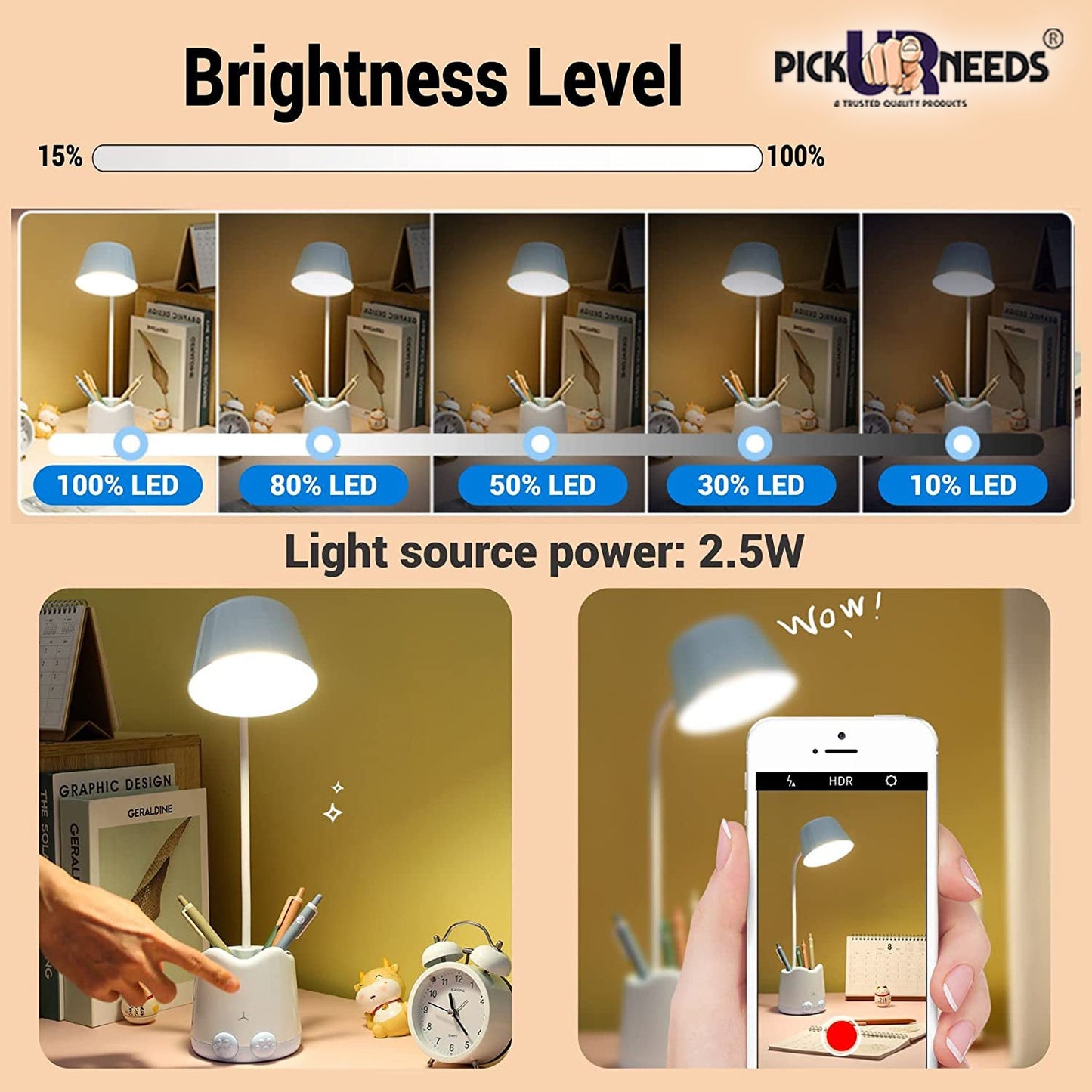Pick Ur Needs Study Table Lamp/Desk Lamp with Pen Holder ( Colour As Per Availability )