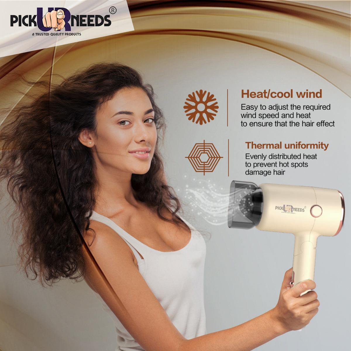 Pick Ur Needs Hair Dryer Stylish 2000W Mini Professional Hot & Cold with Handle Foldable,2 comb & Nozzle For Men & Women
