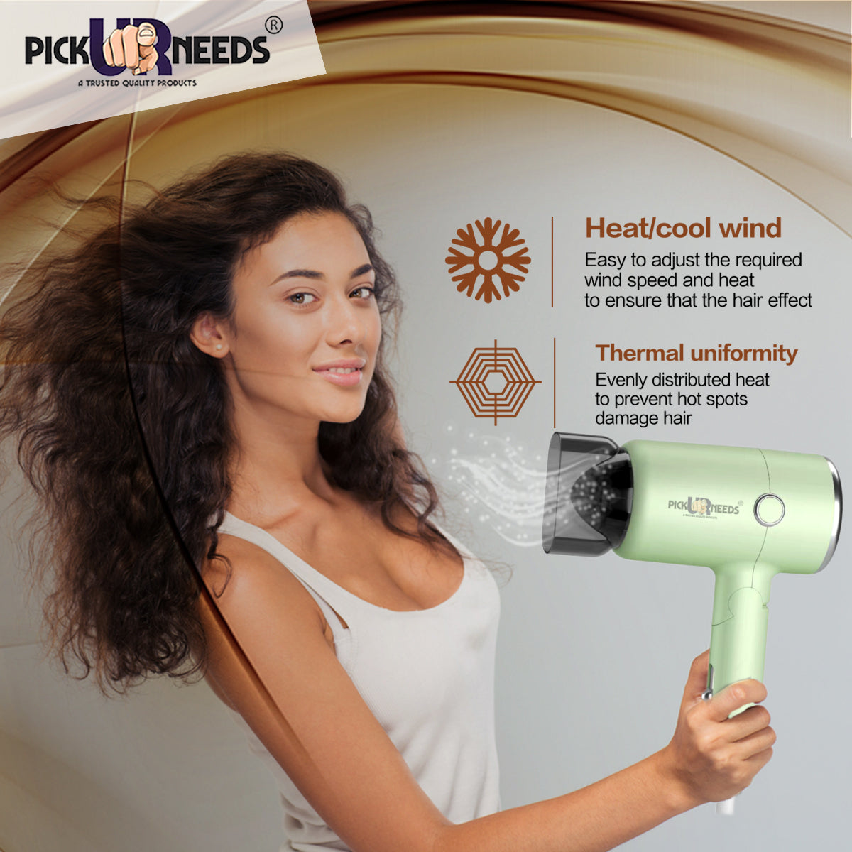 Pick Ur Needs Hair Dryer Stylish 2000W Mini Professional Hot & Cold with Handle Foldable,2 comb & Nozzle For Men & Women