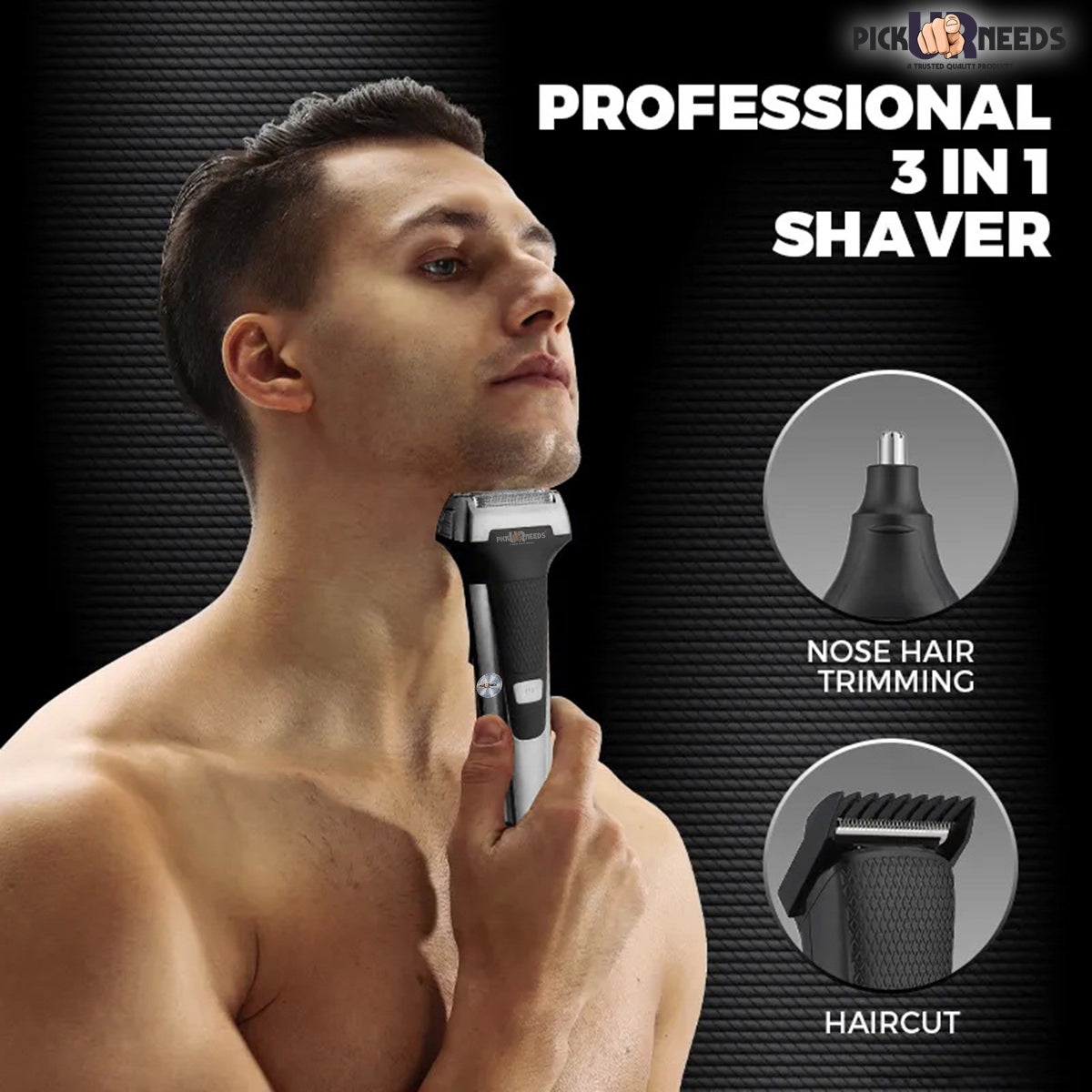 Pick Ur Needs Professional Rechargeable Cordless 3 in1 Waterproof Beard/ Hair/ Nose Trimmer 90 min Runtime 3 Length Settings (Gold)