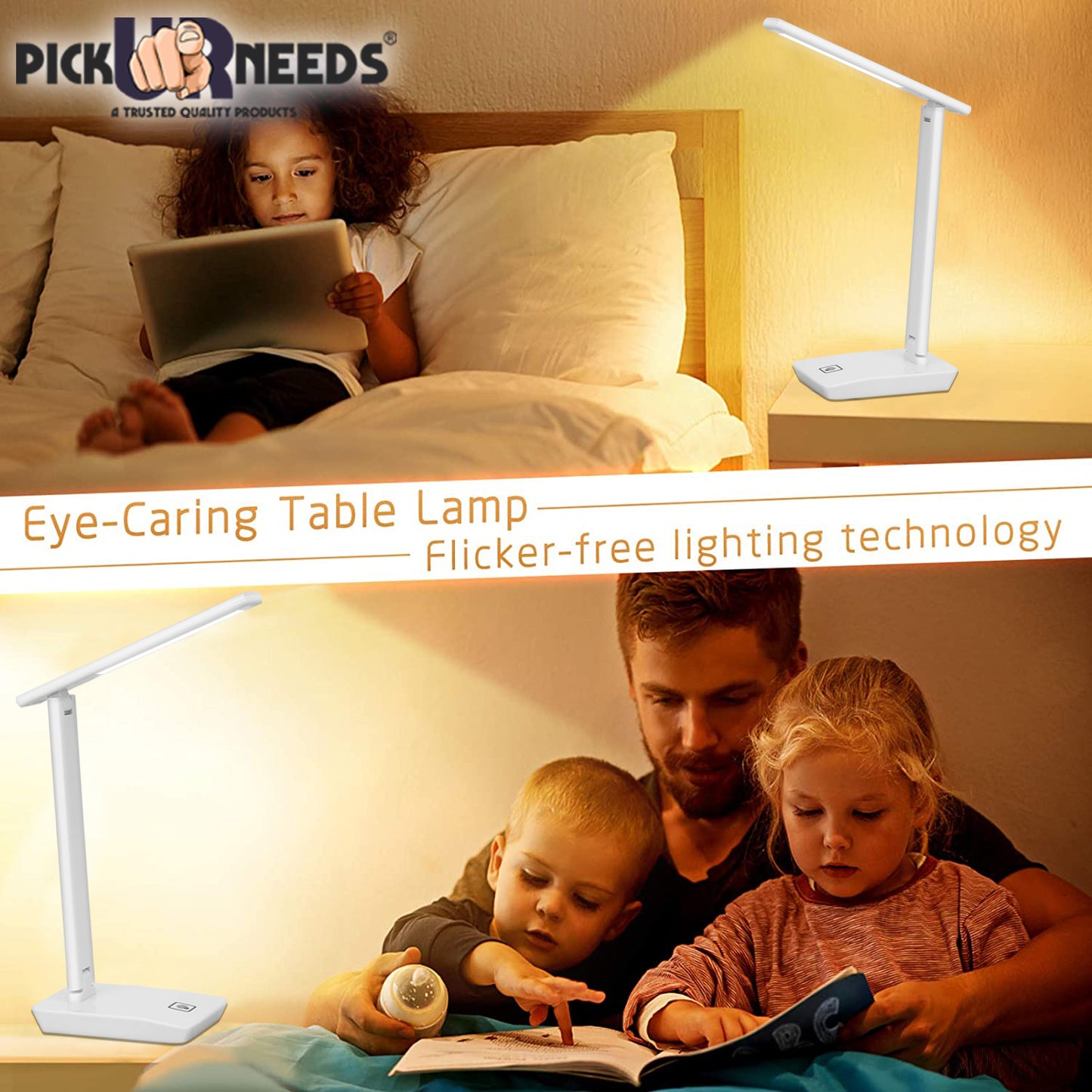 Pick Ur Needs Rocklight Rechargeable LED Touch On/Off Switch Table Lamp (White) Table Lamp (31 cm, White)