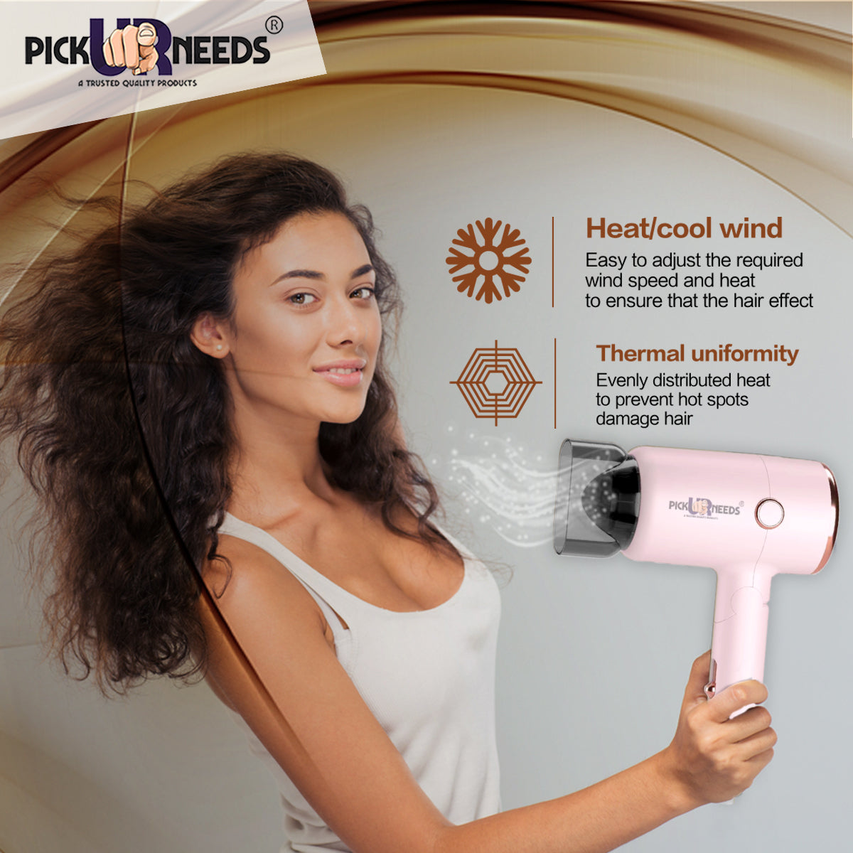 Pick Ur Needs Hair Dryer Stylish 2000W Mini Professional Hot & Cold with Handle Foldable,2 comb & Nozzle For Men & Women