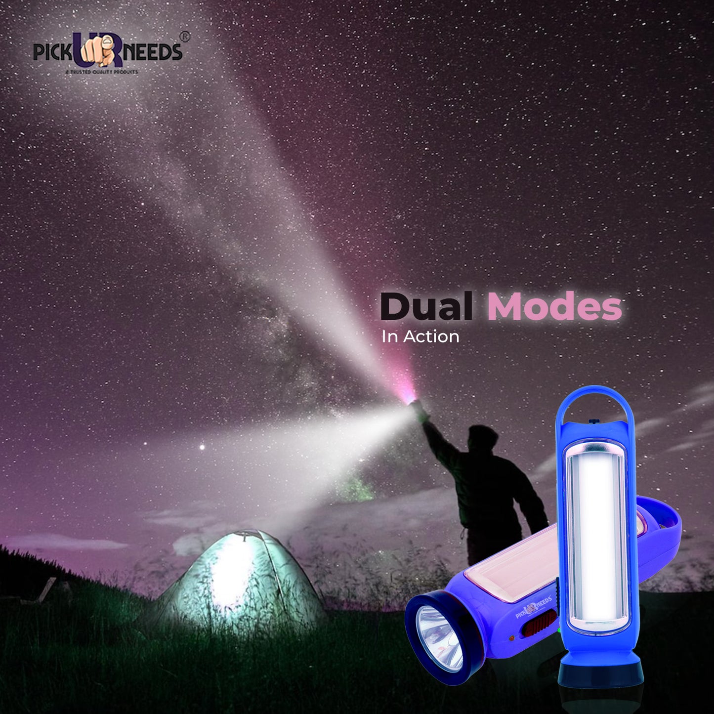 Pick Ur Needs 3 in 1 LED Solar Rechargeable Emergency Lantern Lamp Torch Light 4 hrs Torch Light