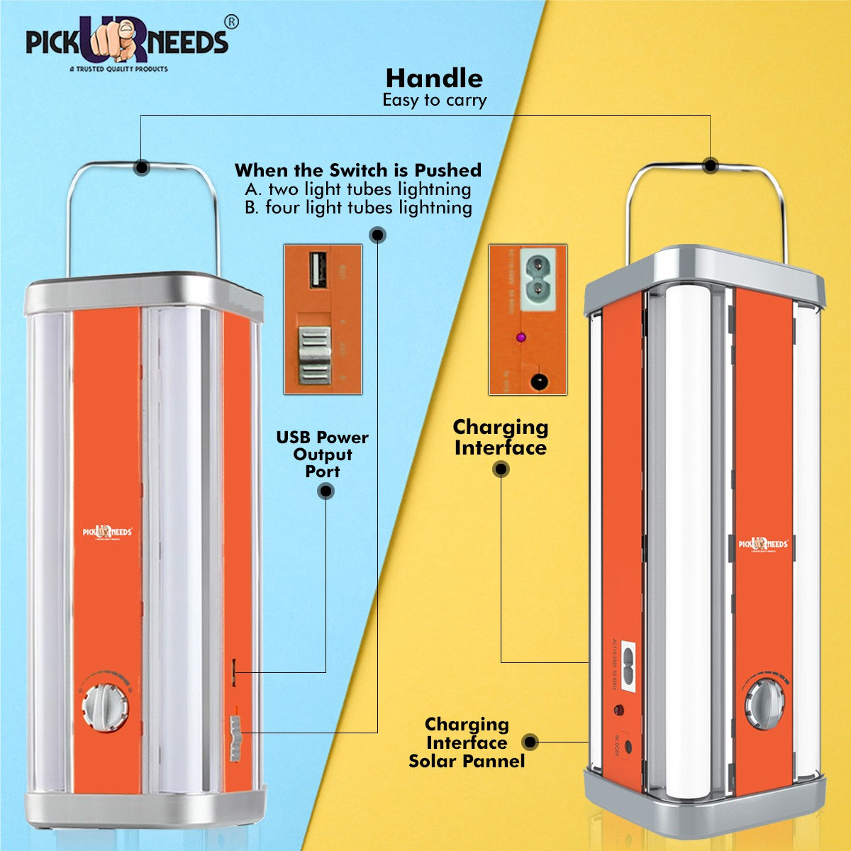 Pick Ur Needs High Range Rechargeable Home Emergency 4 Tube Lantern Light With Hanging Handle