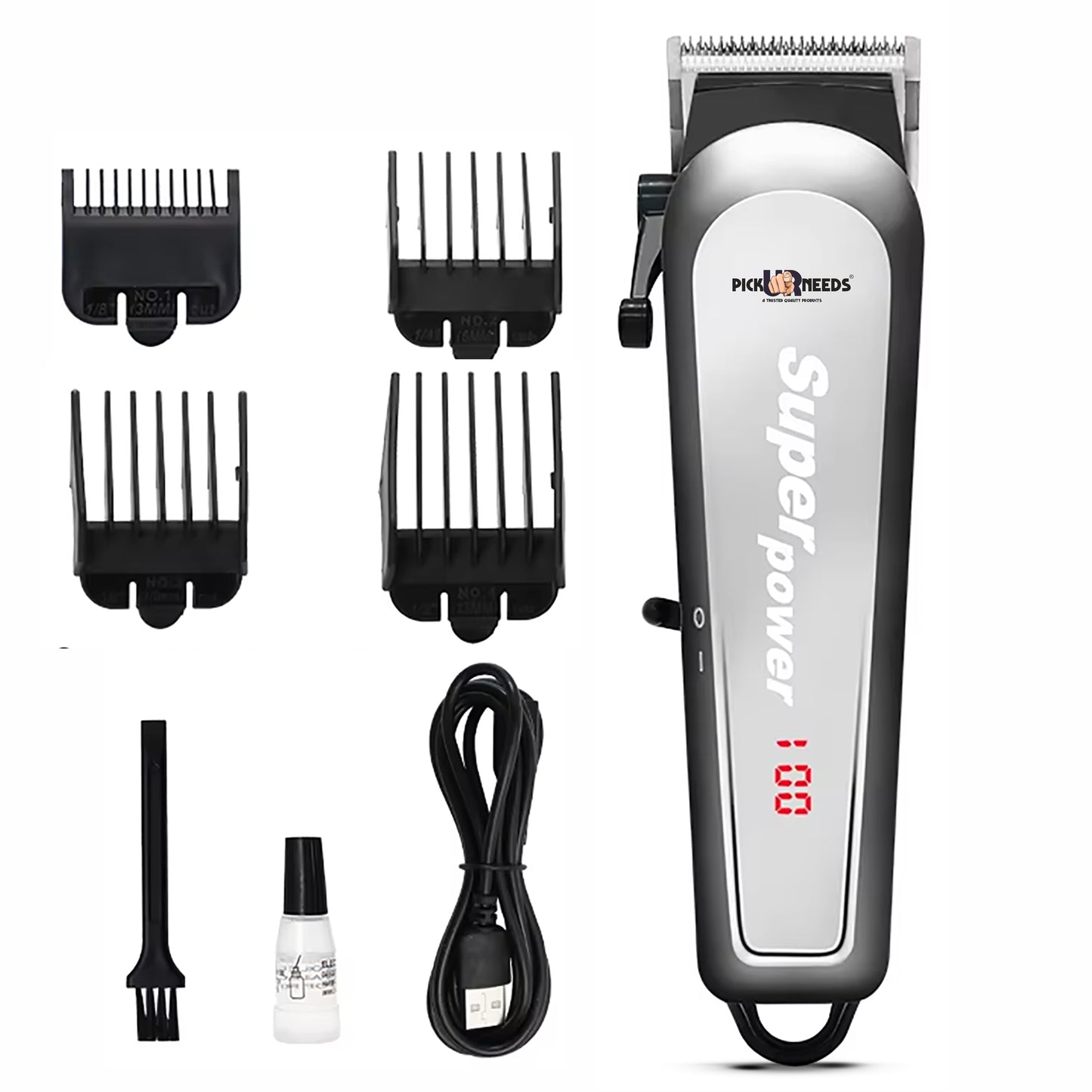 Pick Ur Needs Rechargeable Hair Clipper / Shaver / With LED Display 3 Hrs Backup Professional Trimmer 3 min Runtime 4 Length Settings
