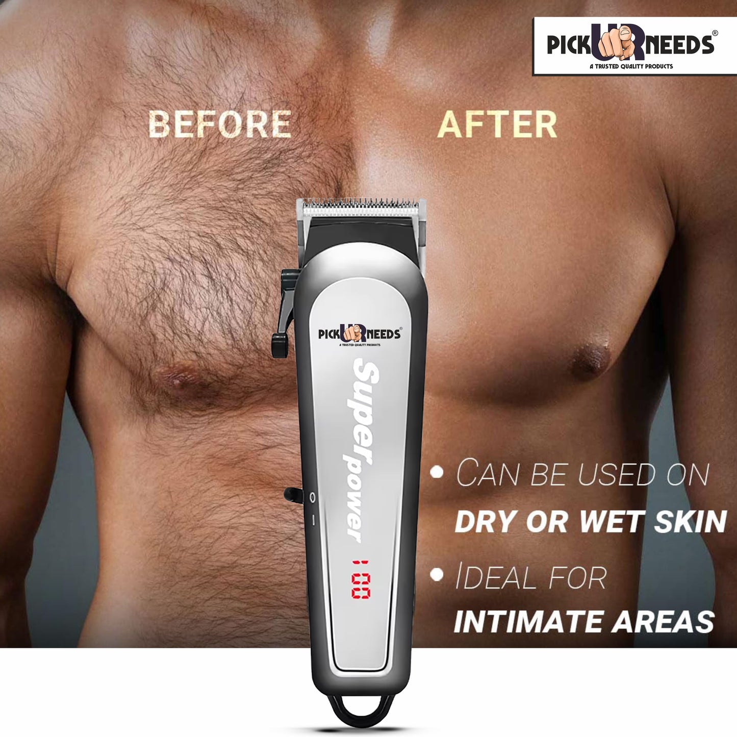 Pick Ur Needs Rechargeable Hair Clipper / Shaver / With LED Display 3 Hrs Backup Professional Trimmer 3 min Runtime 4 Length Settings