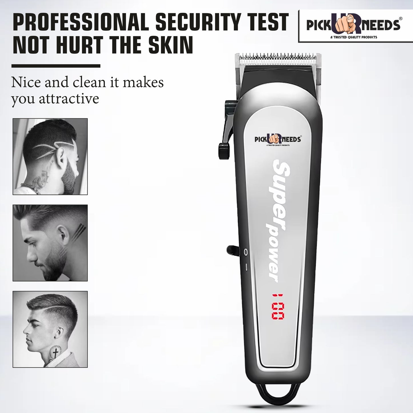 Pick Ur Needs Rechargeable Hair Clipper / Shaver / With LED Display 3 Hrs Backup Professional Trimmer 3 min Runtime 4 Length Settings