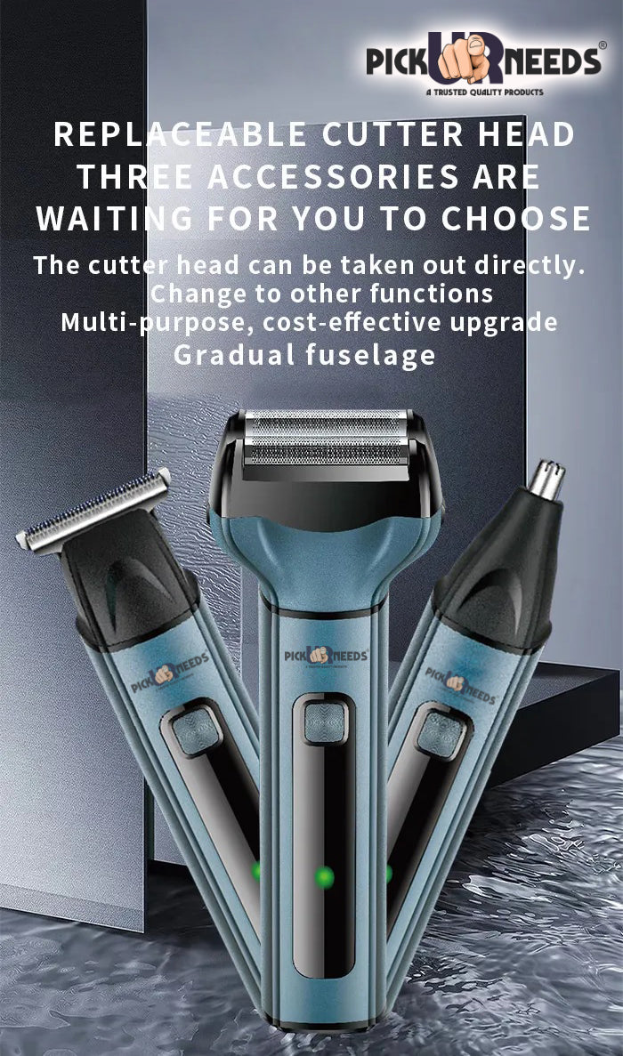 Pick Ur Needs Professional Shaver, 3 in 1 Beard, Nose and Ear Waterproof Trimmer Grooming Kit 90 min Runtime 2 Length Settings (Multicolor)