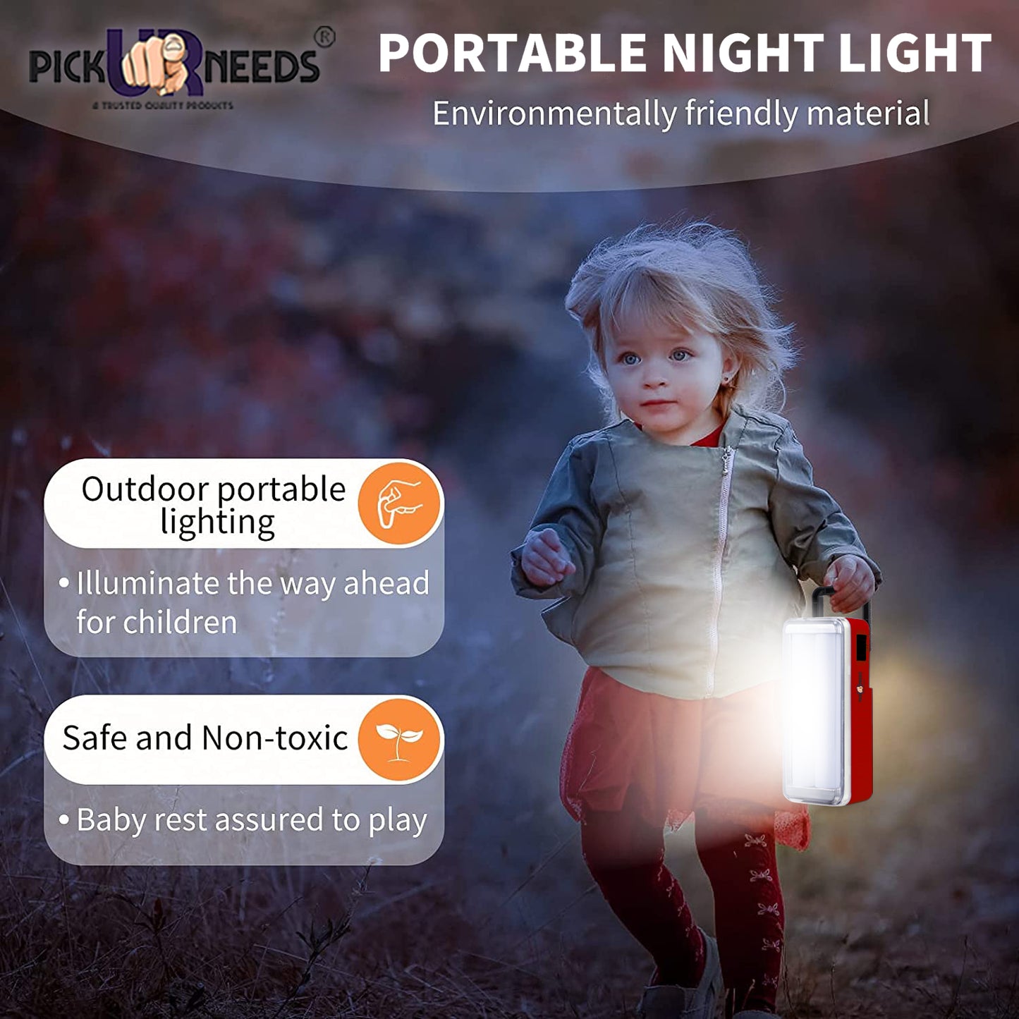 Pick Ur Needs High-Bright 2 Tube Rechargeable Floor Lantern Lamp With 5 Hrs Emergency Light