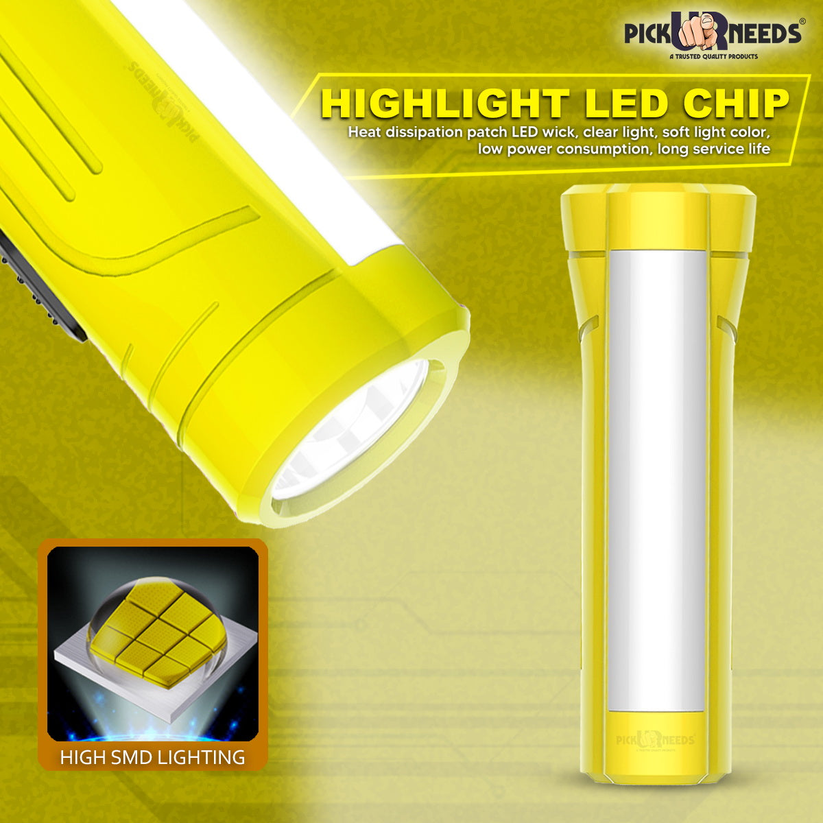 Pick Ur Needs Rechargeable Mini Pocket LED 25W Flashlight Torch With Emergency Side Tube Light 3 hrs Torch Emergency Light (Yellow)