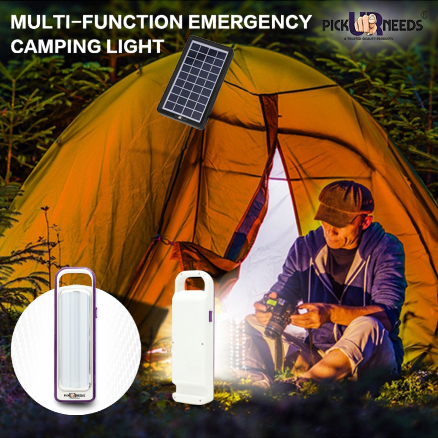 Pick Ur Needs Rechargeable LED Tube Bulbs Lantern Home Emergency Light, Portable Lamp with Solar Panel(3W+9V)