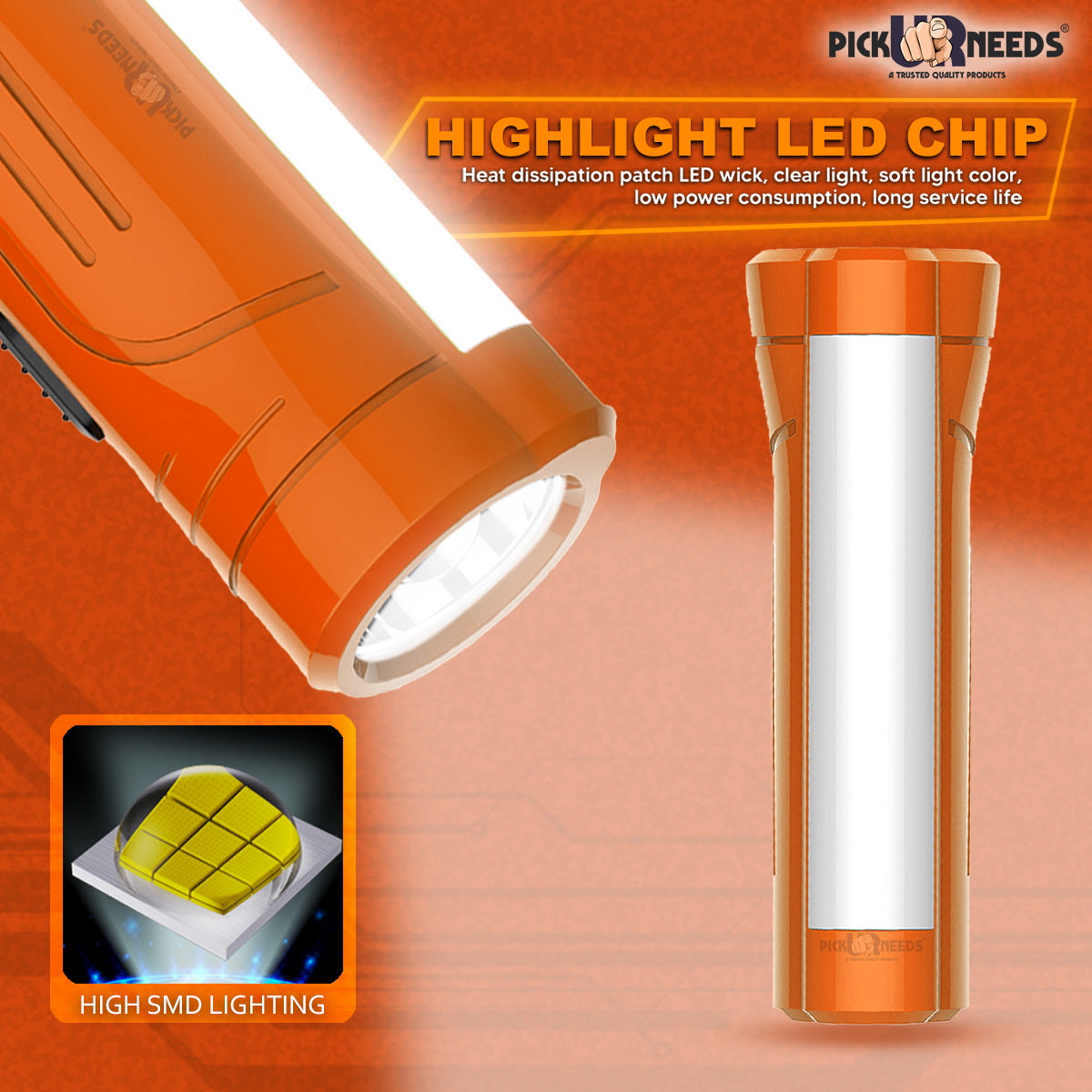 Pick Ur Needs Rechargeable Mini Pocket LED 25W Flashlight Torch With Emergency Side Tube Light 3 hrs Torch Emergency Light (Yellow)