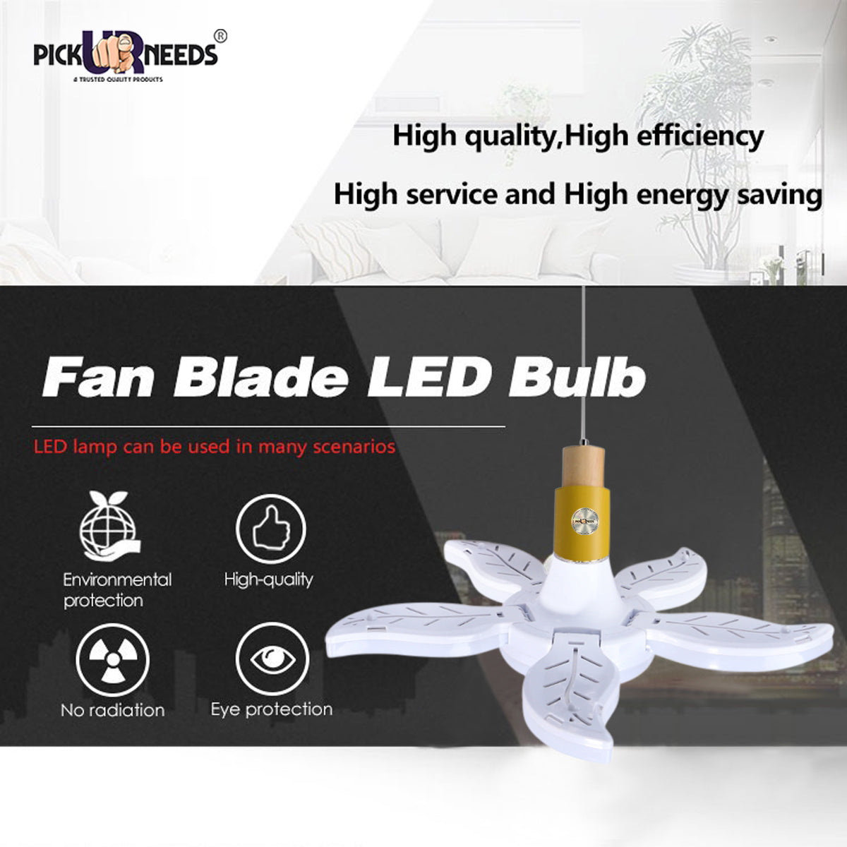 Pick Ur Needs Foldable Ceiling LED Blade Light Fan Bulb Adjustable Angle Pendants Ceiling Lamp Pack of 2