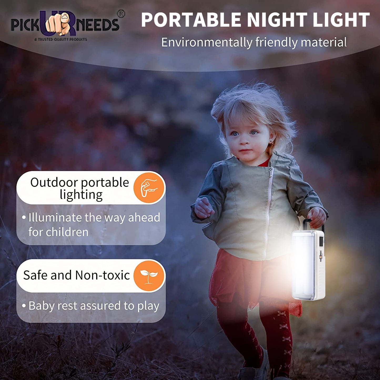 Pick Ur Needs High-Bright 2 Tube Rechargeable Floor Lantern Lamp With 5 Hrs Emergency Light