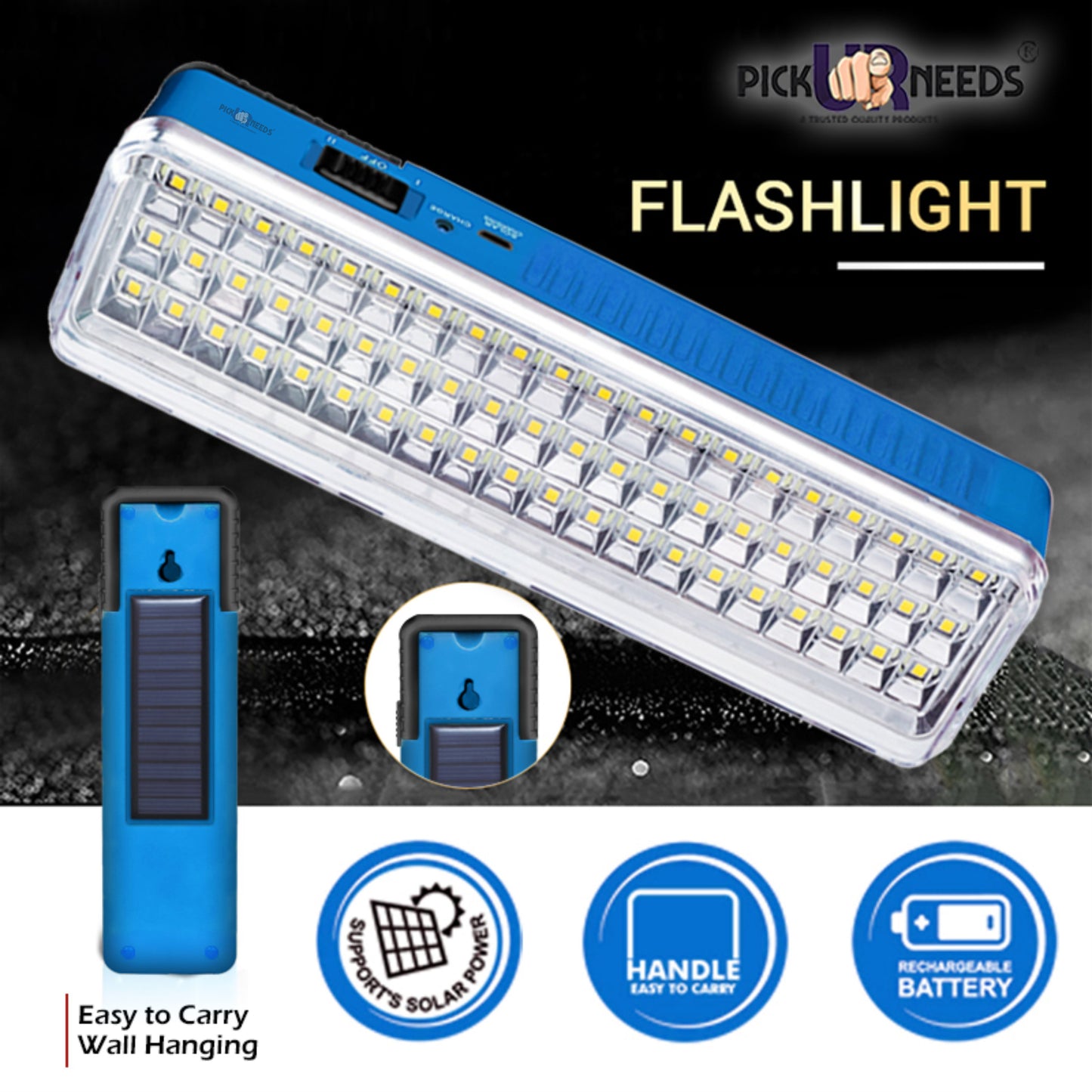 Pick Ur Needs Solar 60 SMD LED Rechargeable Floor Lantern Lamp Emergency Light Pack of 2 Torch (White, 23 cm, Rechargeable)