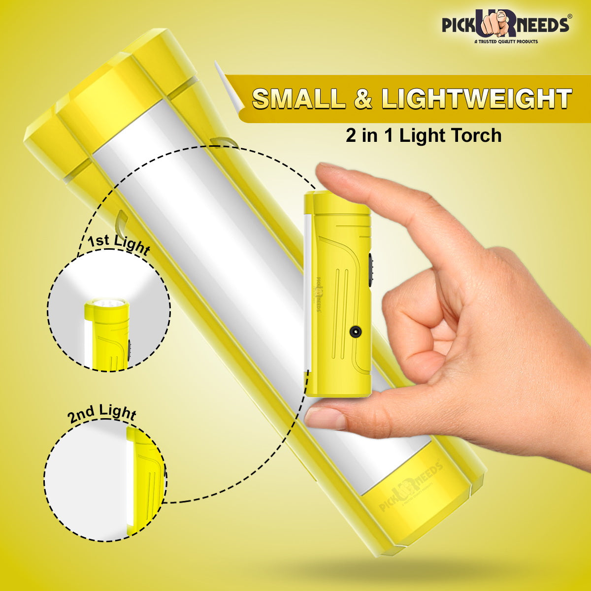 Pick Ur Needs Rechargeable Mini Pocket LED 25W Flashlight Torch With Emergency Side Tube Light 3 hrs Torch Emergency Light (Yellow)