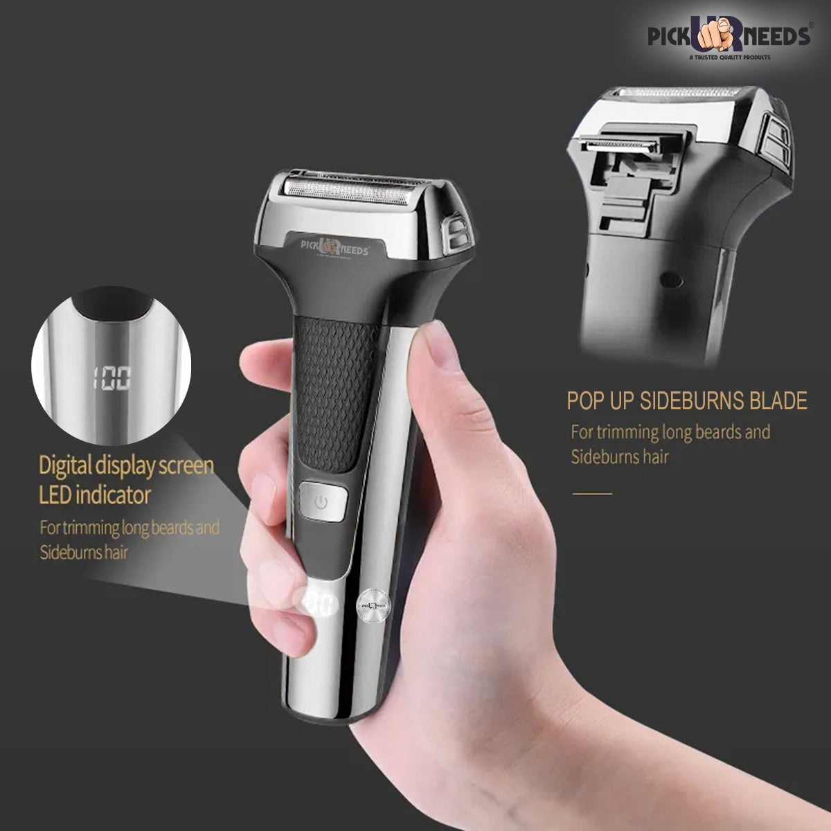 Pick Ur Needs Professional Rechargeable Cordless 3 in1 Waterproof Beard/ Hair/ Nose Trimmer 90 min Runtime 3 Length Settings (Gold)