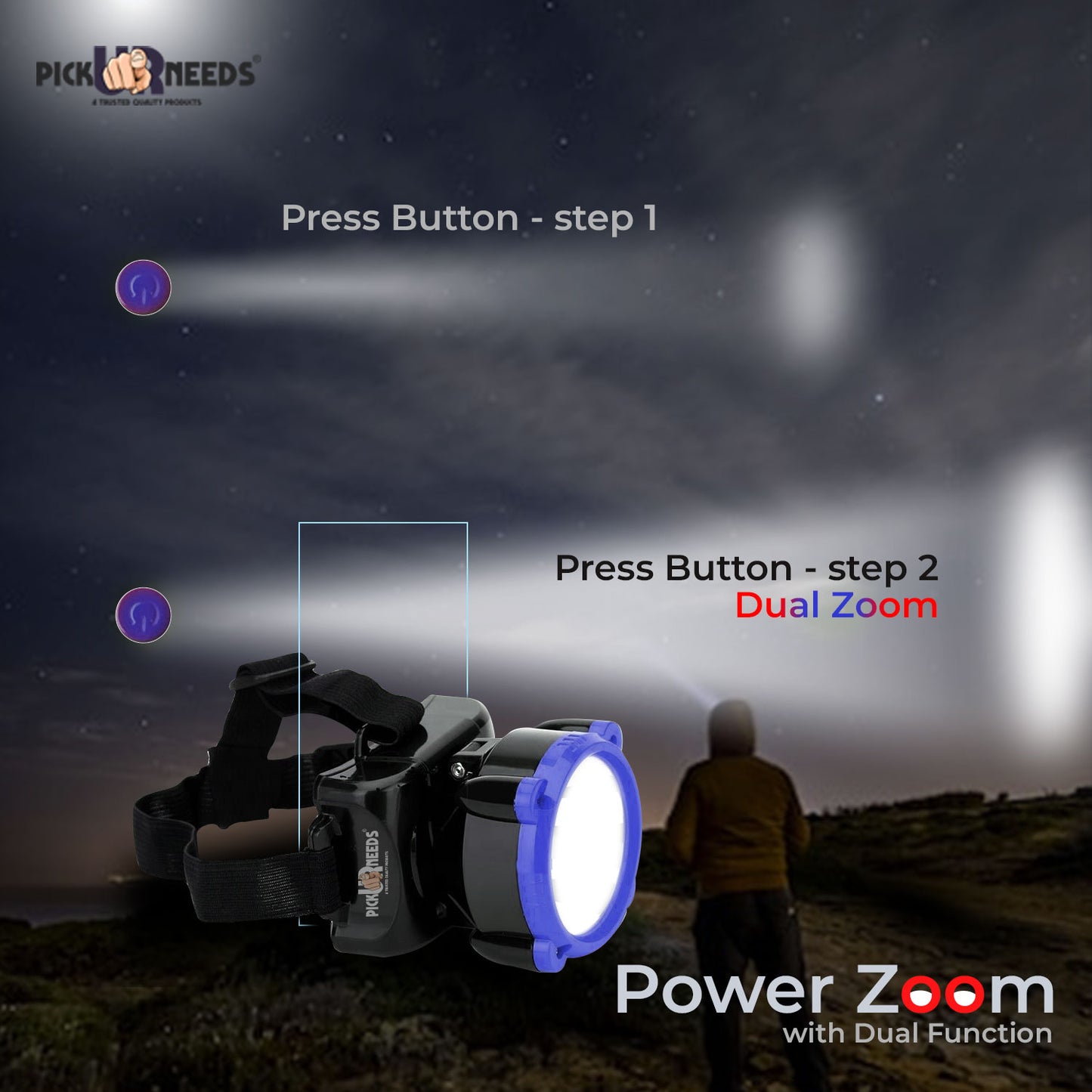 Pick Ur Needs Rechargeable 25W Head Torch Laser LED Adjustable Head Lamp Light With 5 hrs Torch Emergency Light (Red) Pack of 2